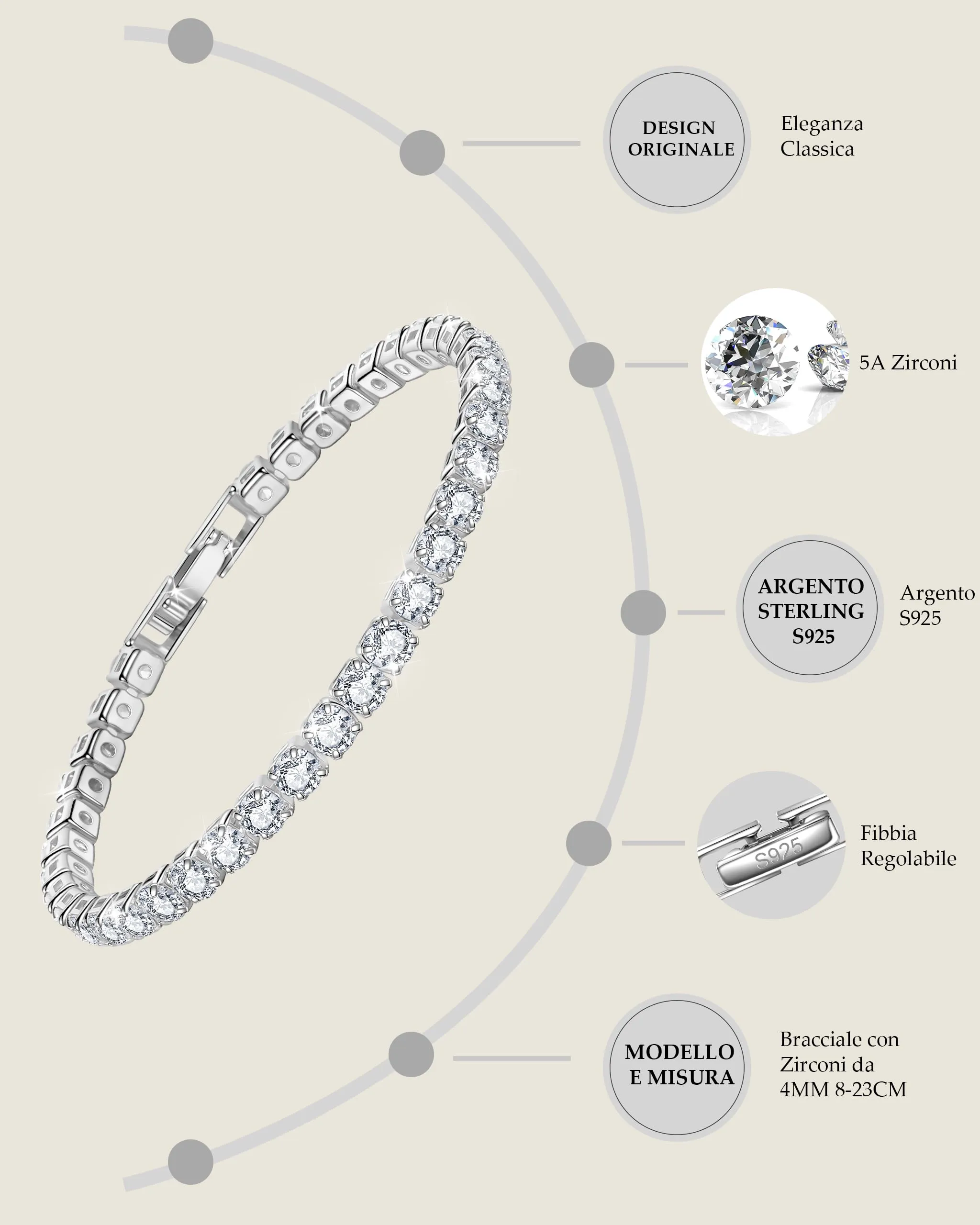 J.Fée Bracciale Tennis Donna in Argento 925, 18,5CM - immagine 2