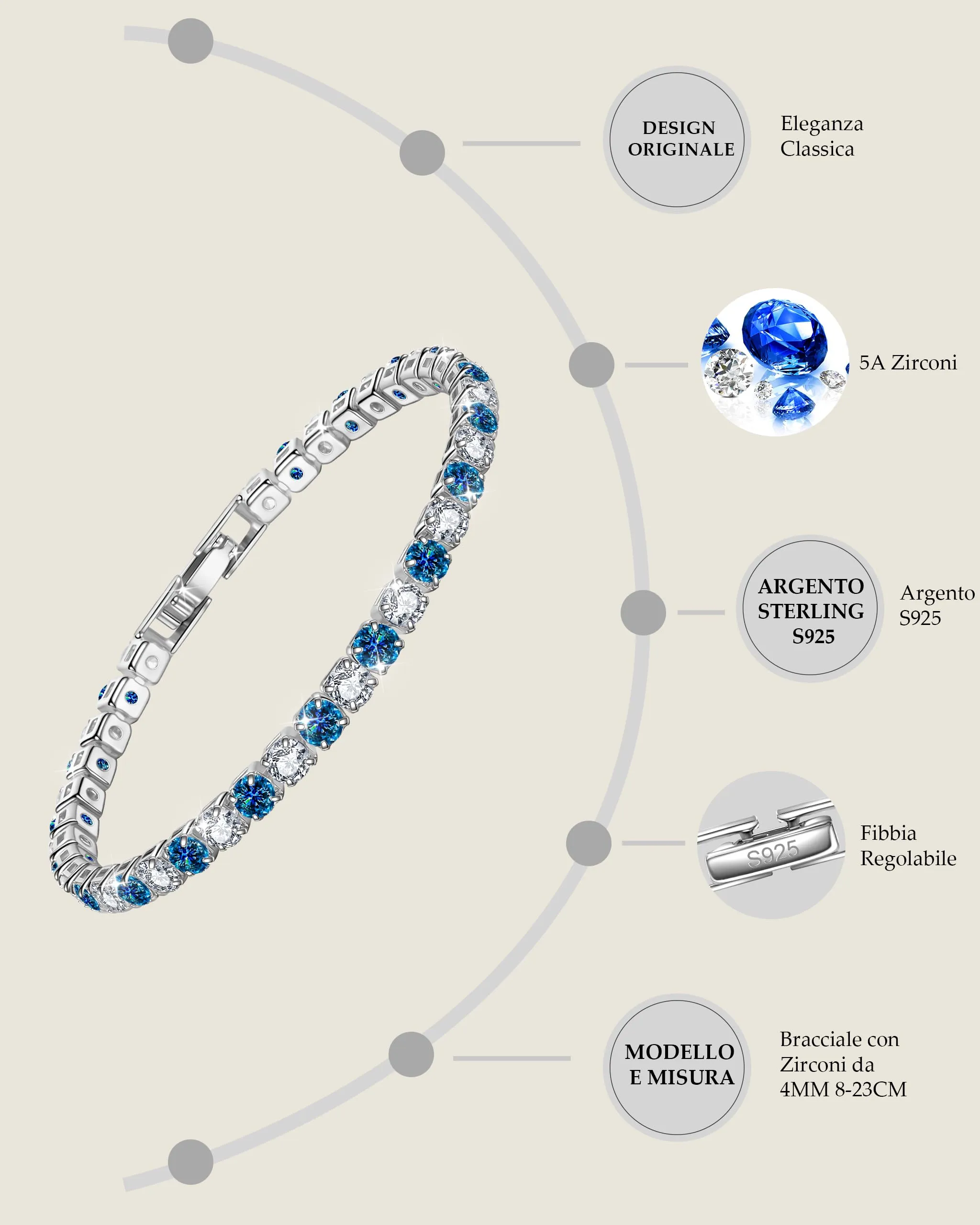 J.Fée Bracciale Tennis Donna in Argento 925, 18,5cm - immagine 2