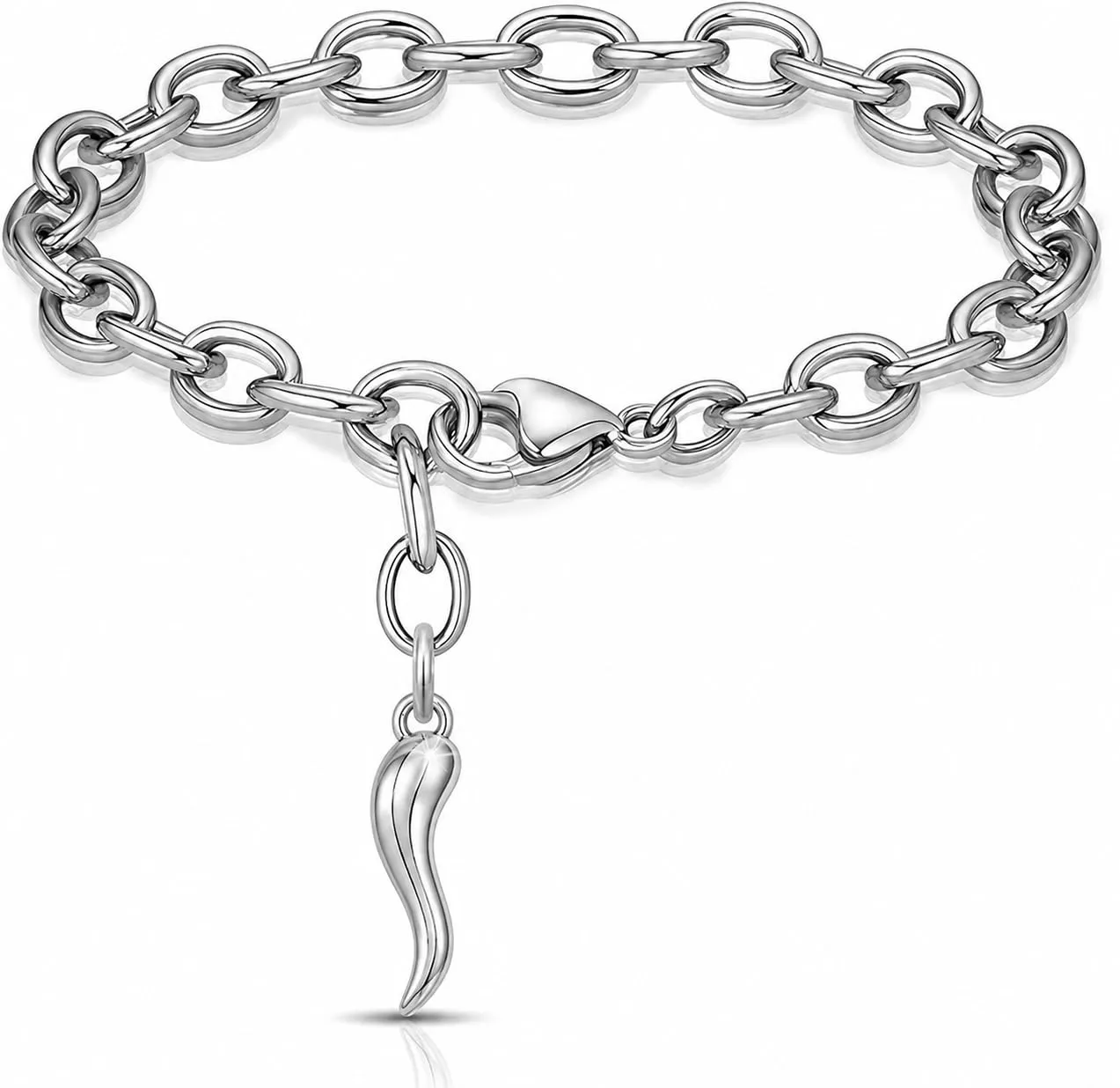 Saga Gioielli Bracciale Donna in Acciaio Portafortuna Corno - immagine 1