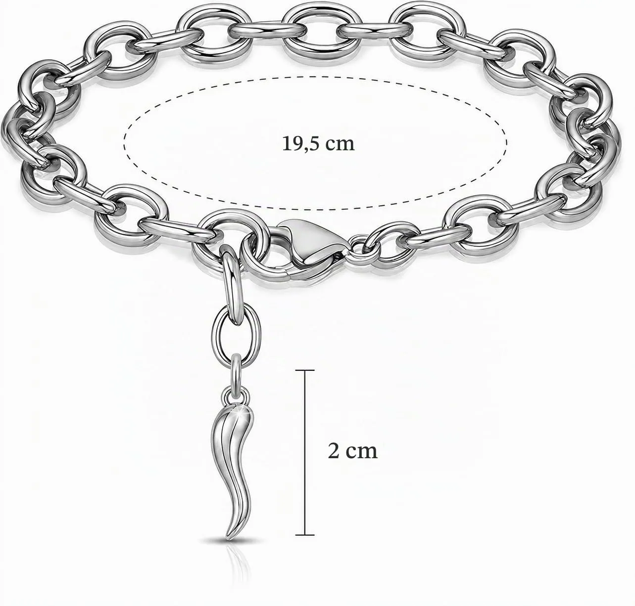 Saga Gioielli Bracciale Donna in Acciaio Portafortuna Corno - immagine 3