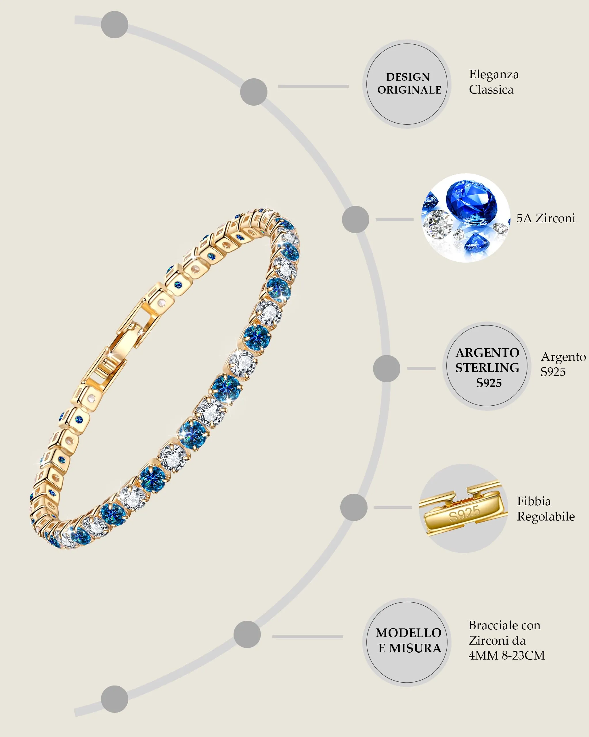 J.Fée Bracciale Tennis Donna in Argento 925 Placcato Oro con Zirconi, 16,5 cm - immagine 2