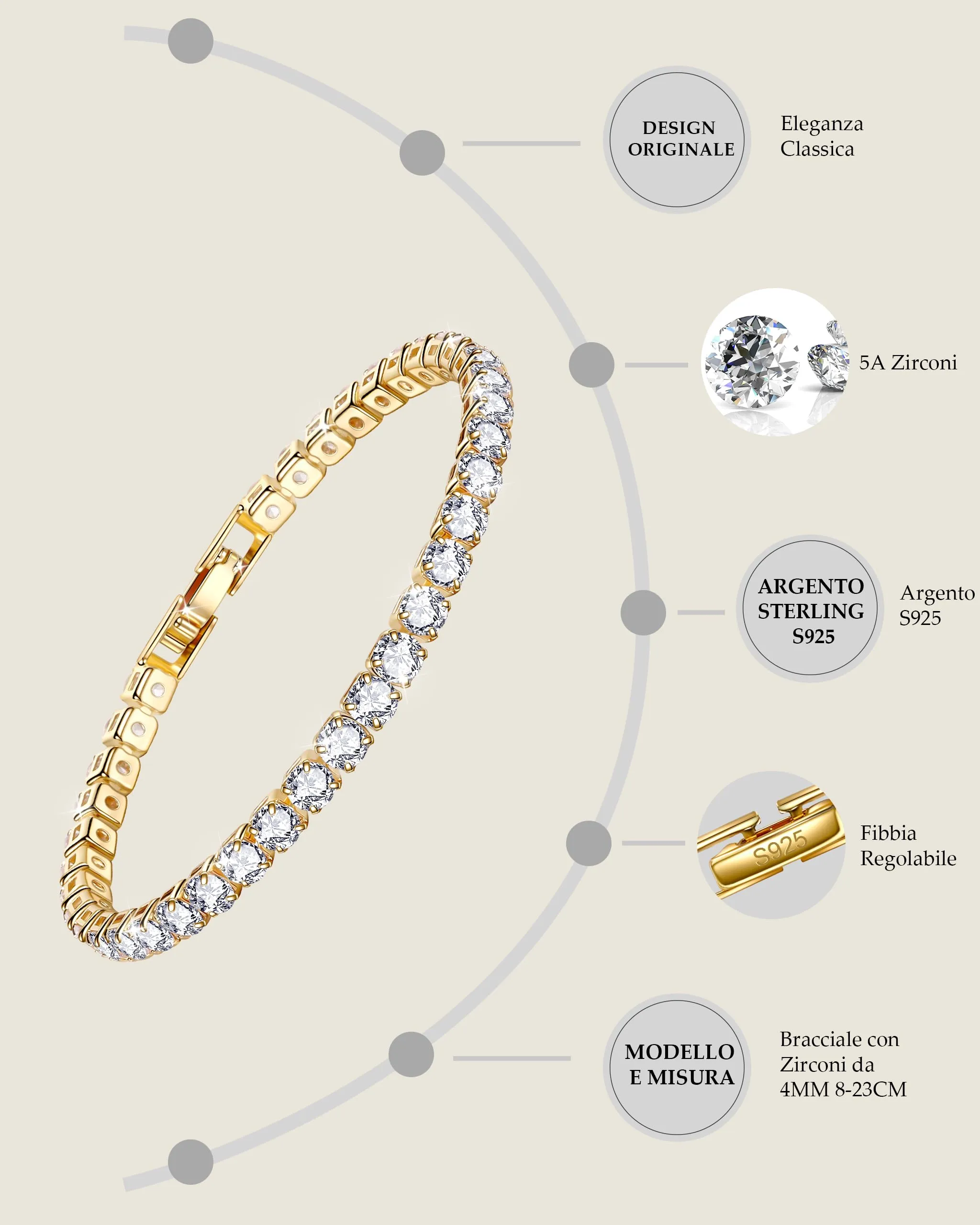 J.Fée Bracciale Tennis Donna in Argento 925 Placcato Oro con Zirconi, 16,5 cm - immagine 2
