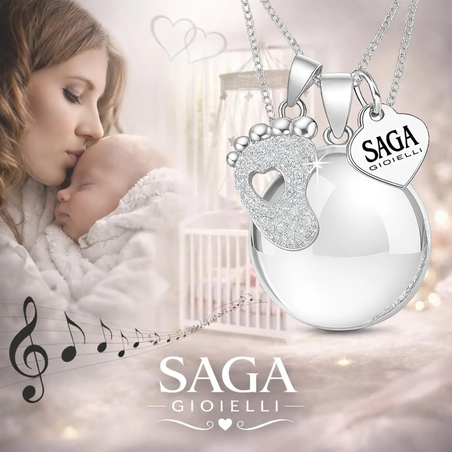 Saga Gioielli Collana Chiama Angeli Gravidanza Lunga con Ciondolo Piedino Cristalli - immagine 4