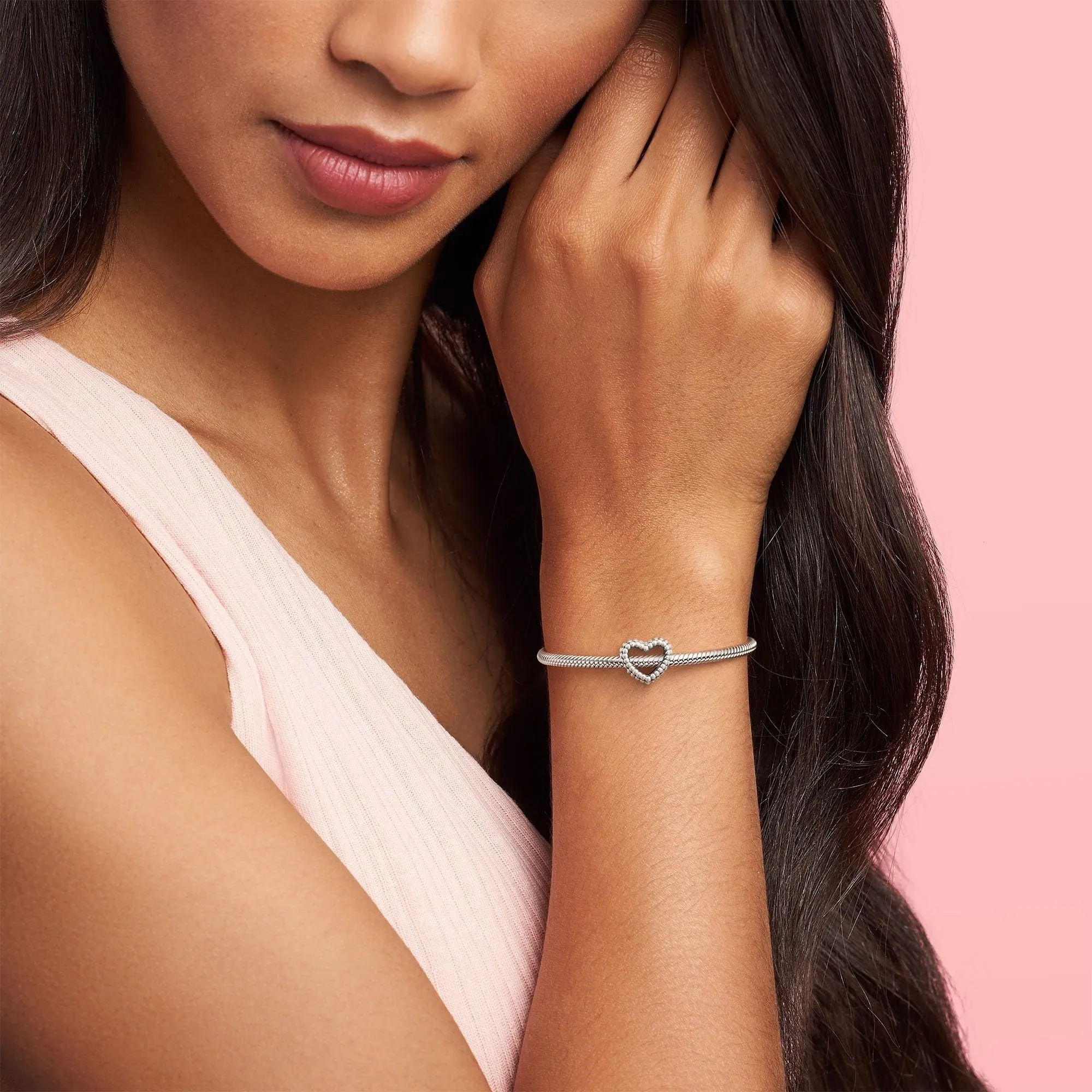 Pandora Ciondolo in argento con perline a forma di cuore aperto - immagine 3