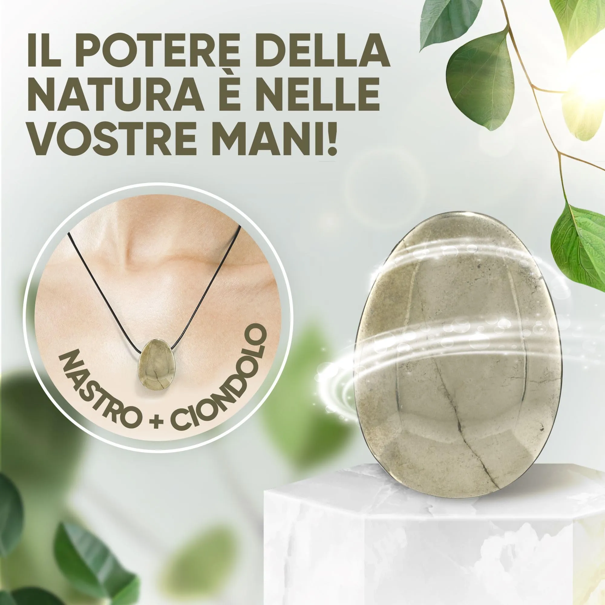 PURAJA Collana con ciondolo a goccia in Pirite naturale e cordino - immagine 3