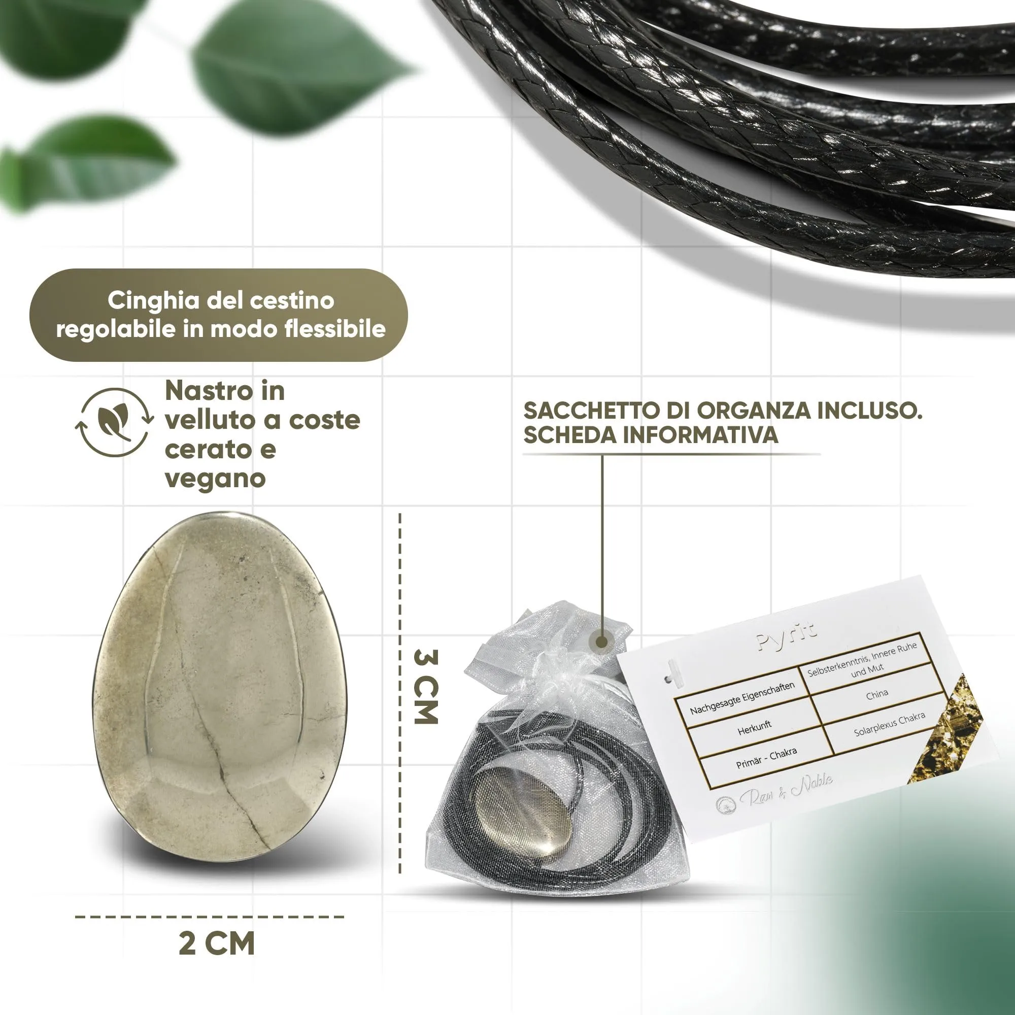 PURAJA Collana con ciondolo a goccia in Pirite naturale e cordino - immagine 4