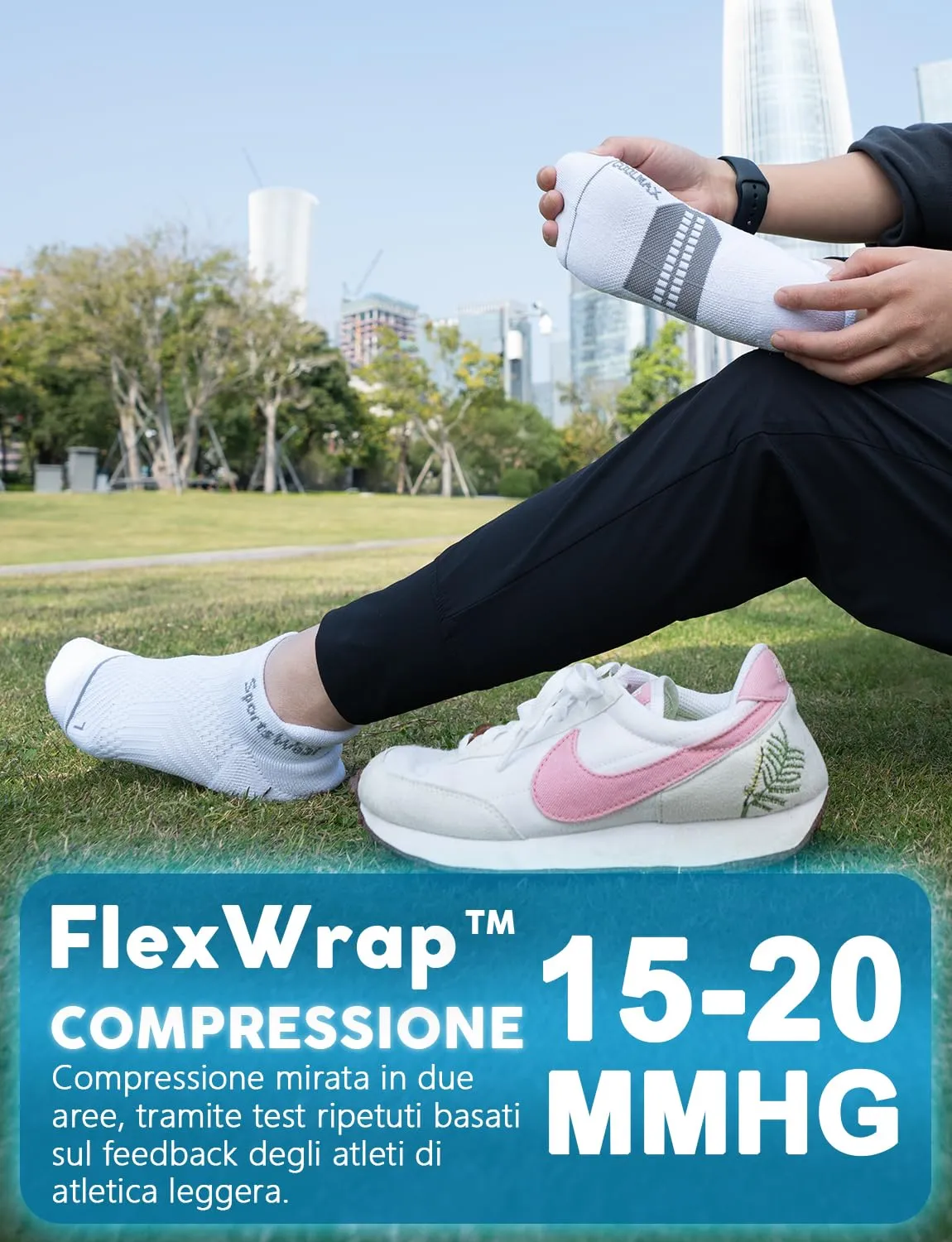 Juclise Calzini da corsa invisibili a compressione Coolmax Bamboo da donna, Nero+Bianco+Rosa, 38-42 - immagine 3