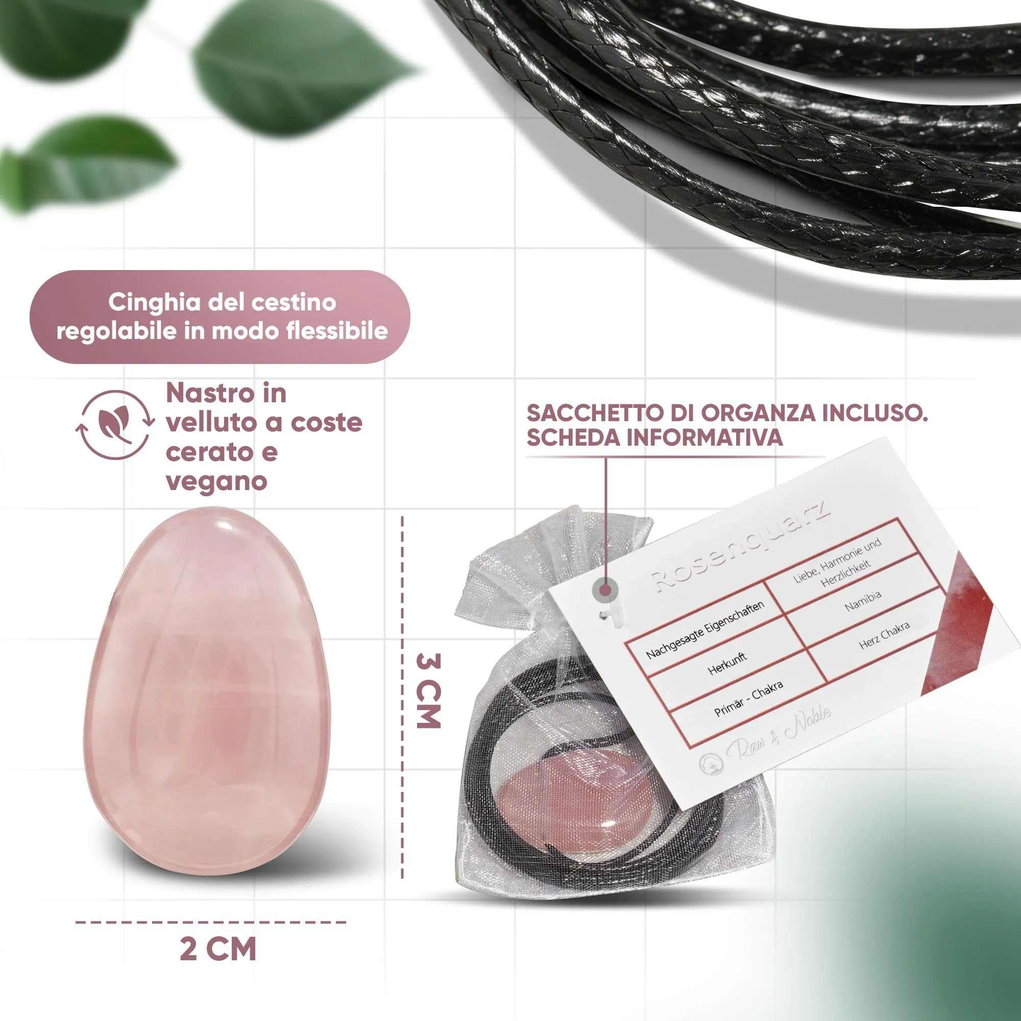 PURAJA Collana con ciondolo a goccia in Quarzo rosa naturale e cordino sottile - immagine 4