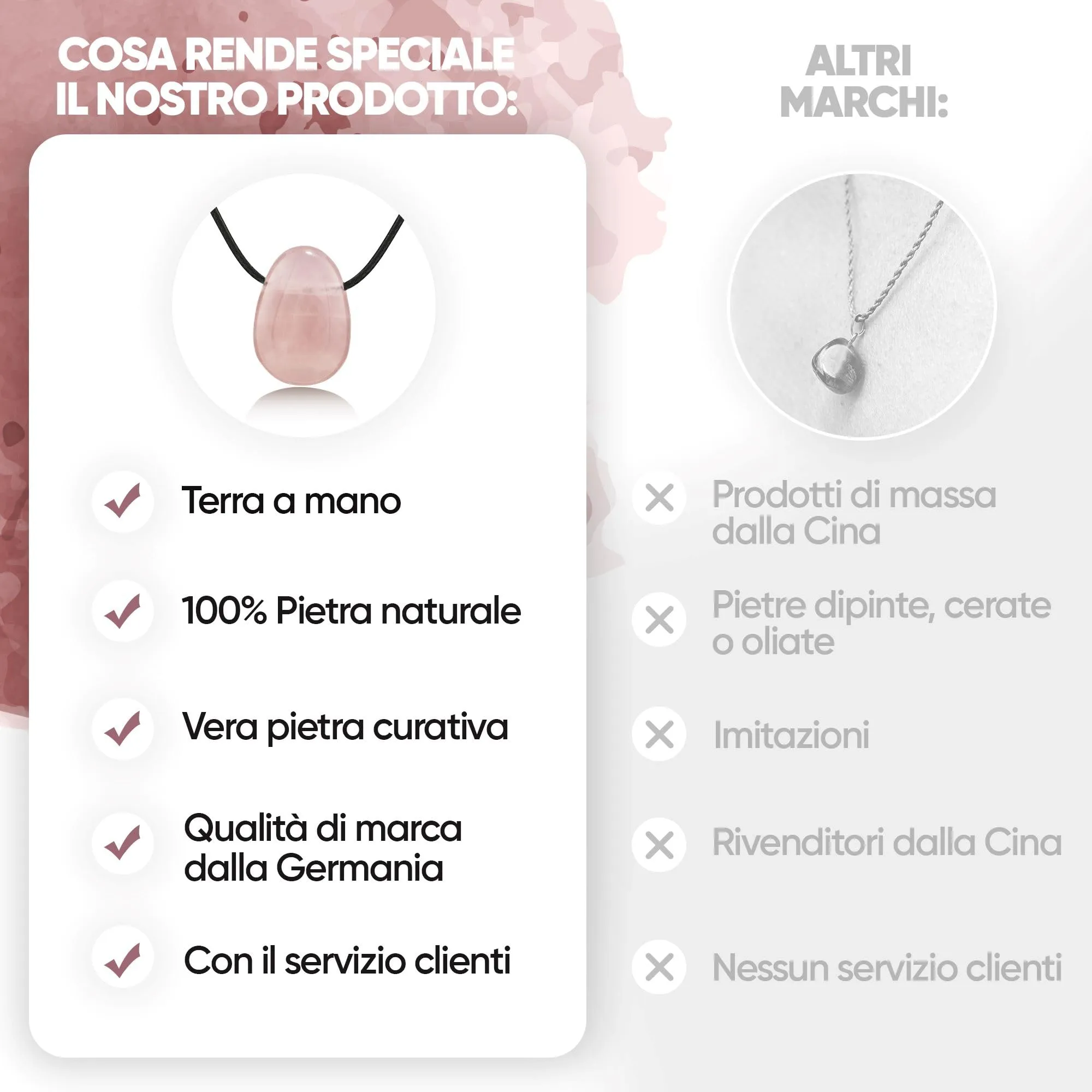 PURAJA Collana con ciondolo a goccia in Quarzo rosa naturale e cordino sottile - immagine 5