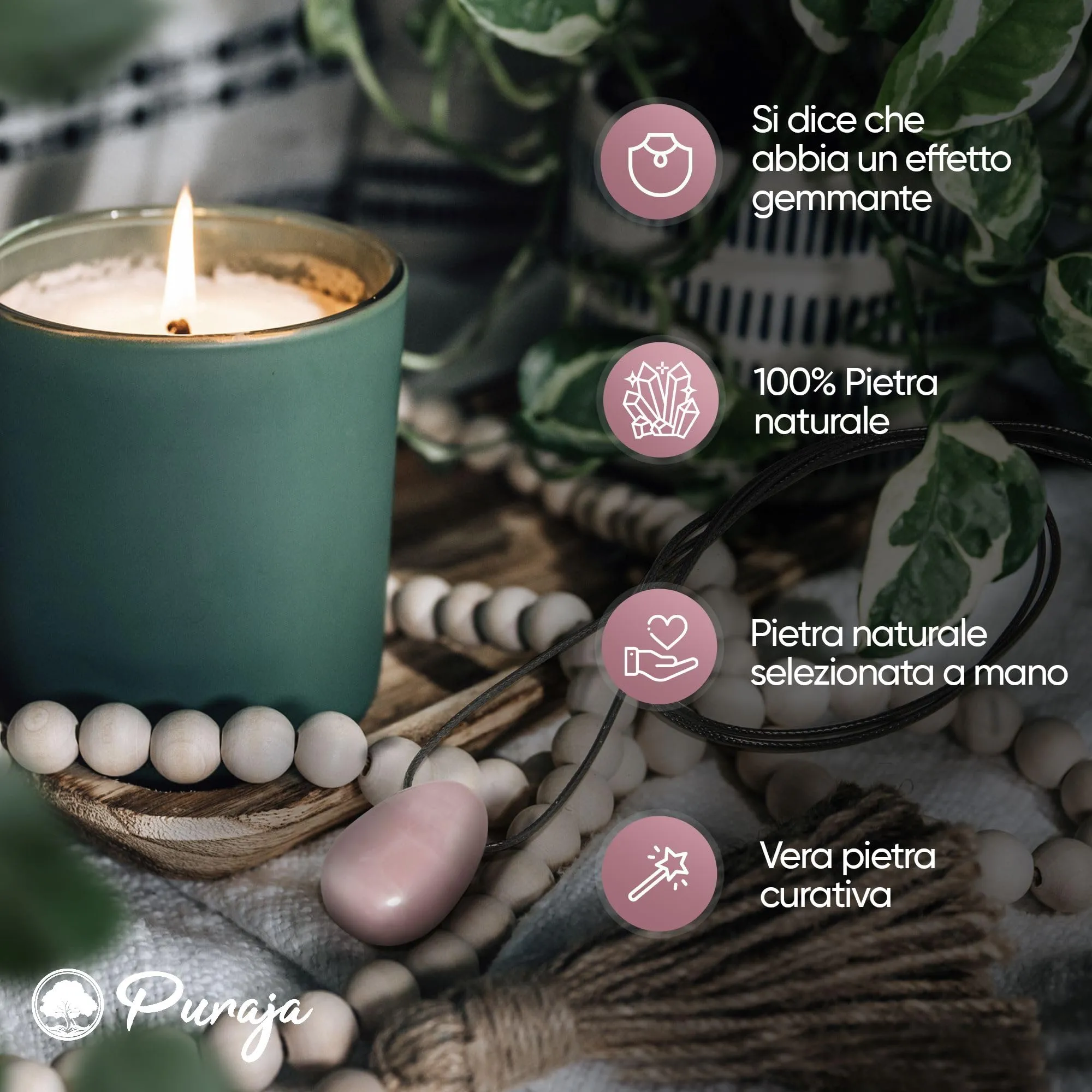 PURAJA Collana con ciondolo a goccia in Quarzo rosa naturale e cordino sottile - immagine 6