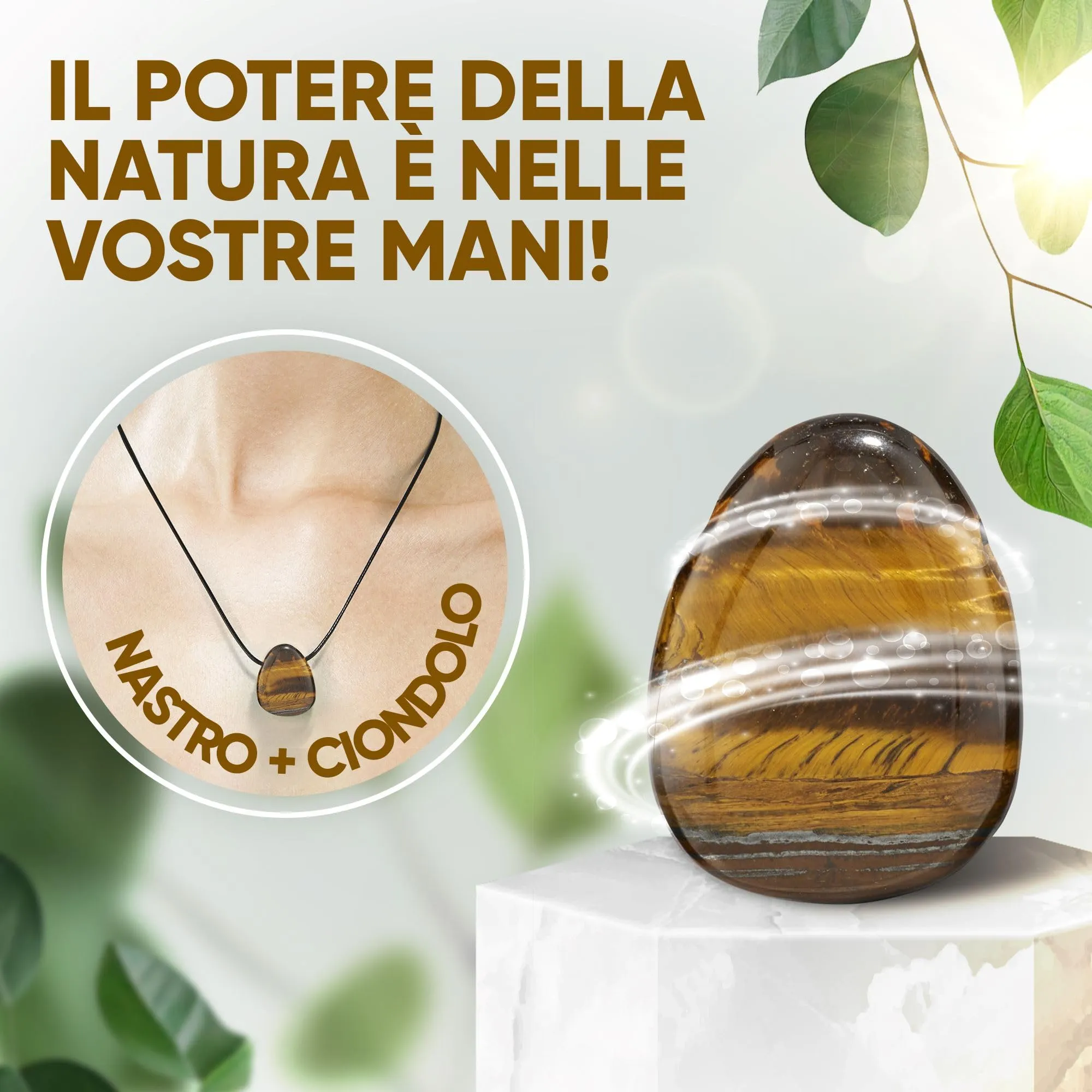 PURAJA Collana con ciondolo a goccia in pietra naturale Occhio di tigre e cordino - immagine 3