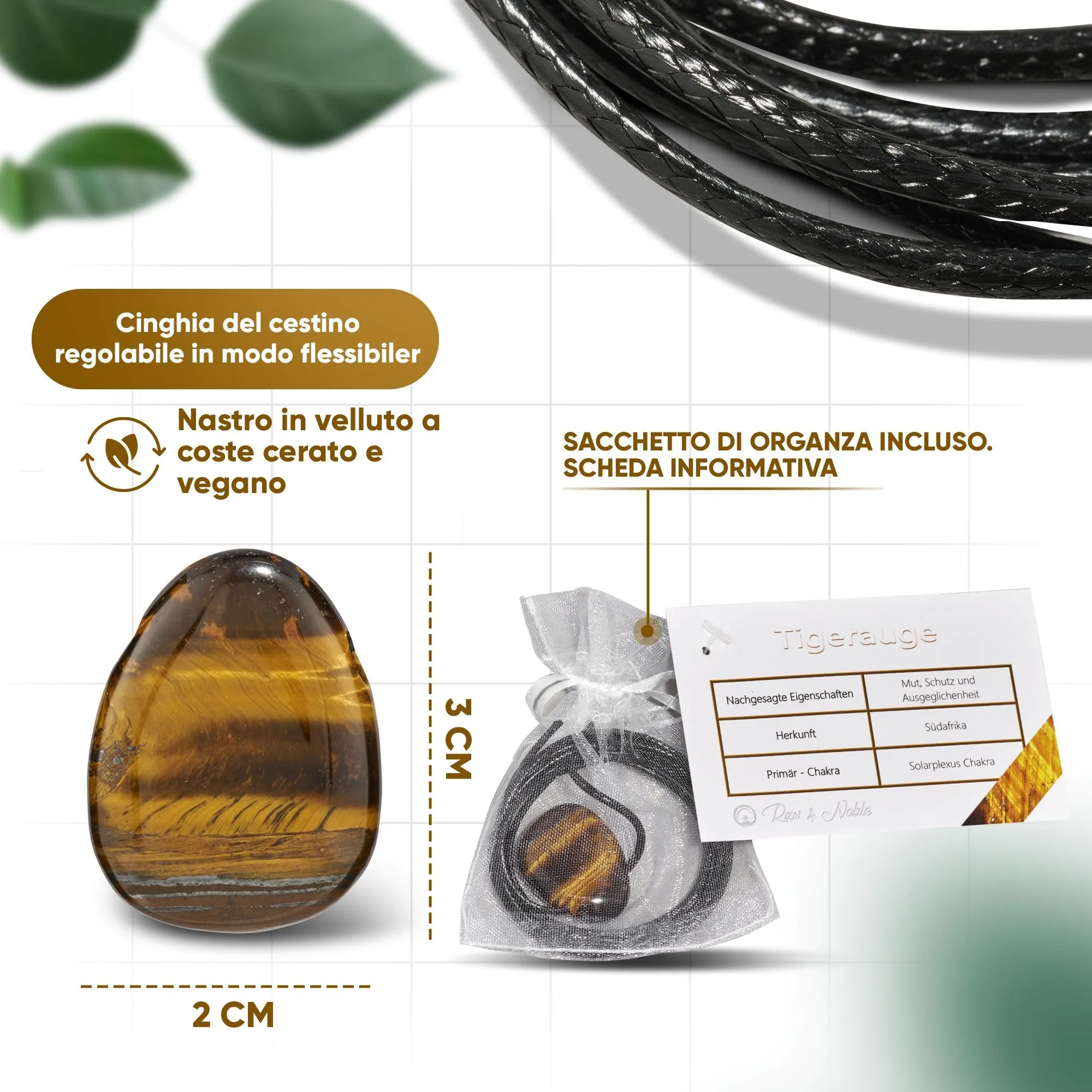 PURAJA Collana con ciondolo a goccia in pietra naturale Occhio di tigre e cordino - immagine 4