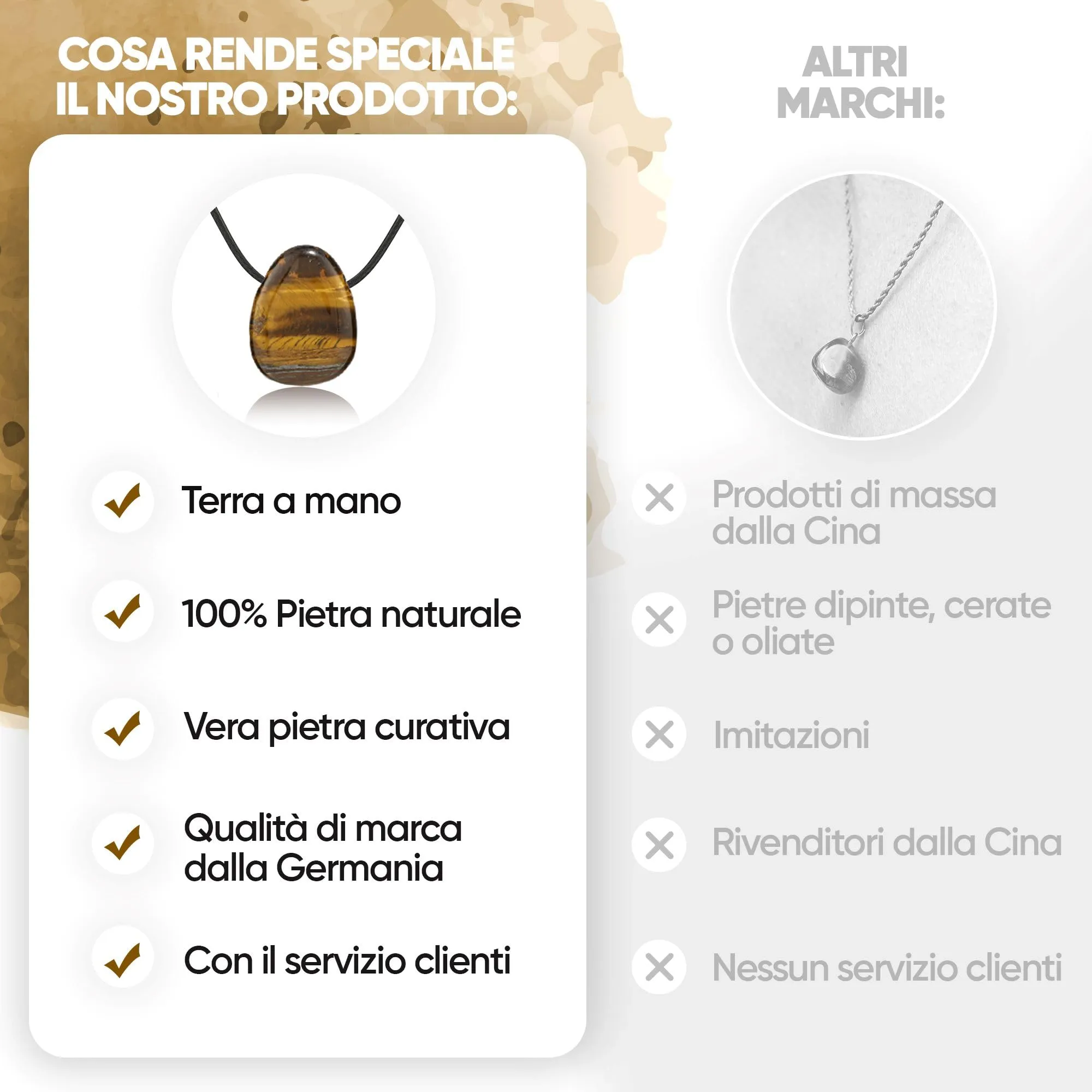 PURAJA Collana con ciondolo a goccia in pietra naturale Occhio di tigre e cordino - immagine 5