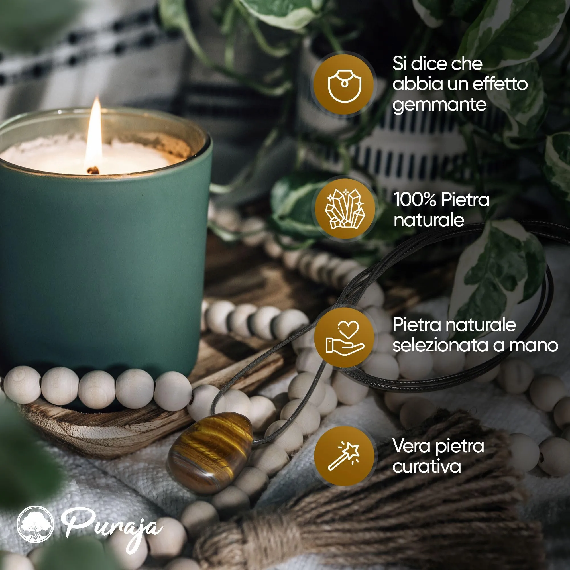 PURAJA Collana con ciondolo a goccia in pietra naturale Occhio di tigre e cordino - immagine 6