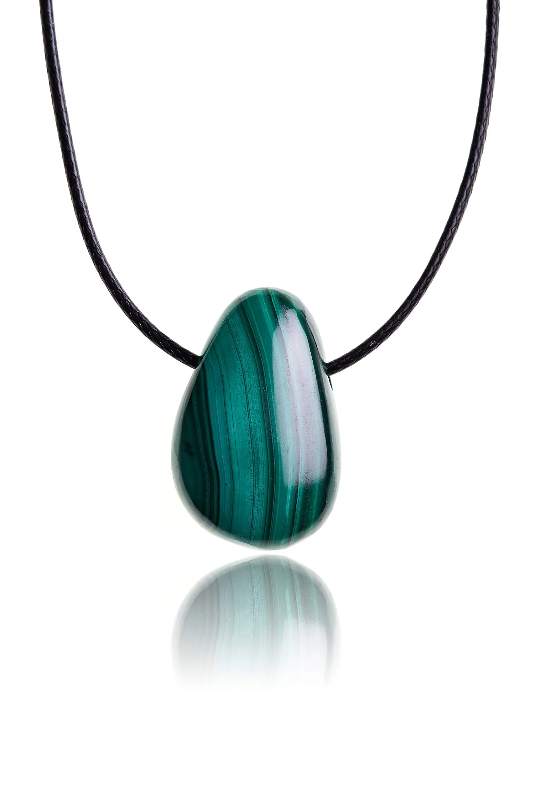 PURAJA Collana con Ciondolo a Goccia in Pietra Naturale Malachite e Cordino - immagine 1