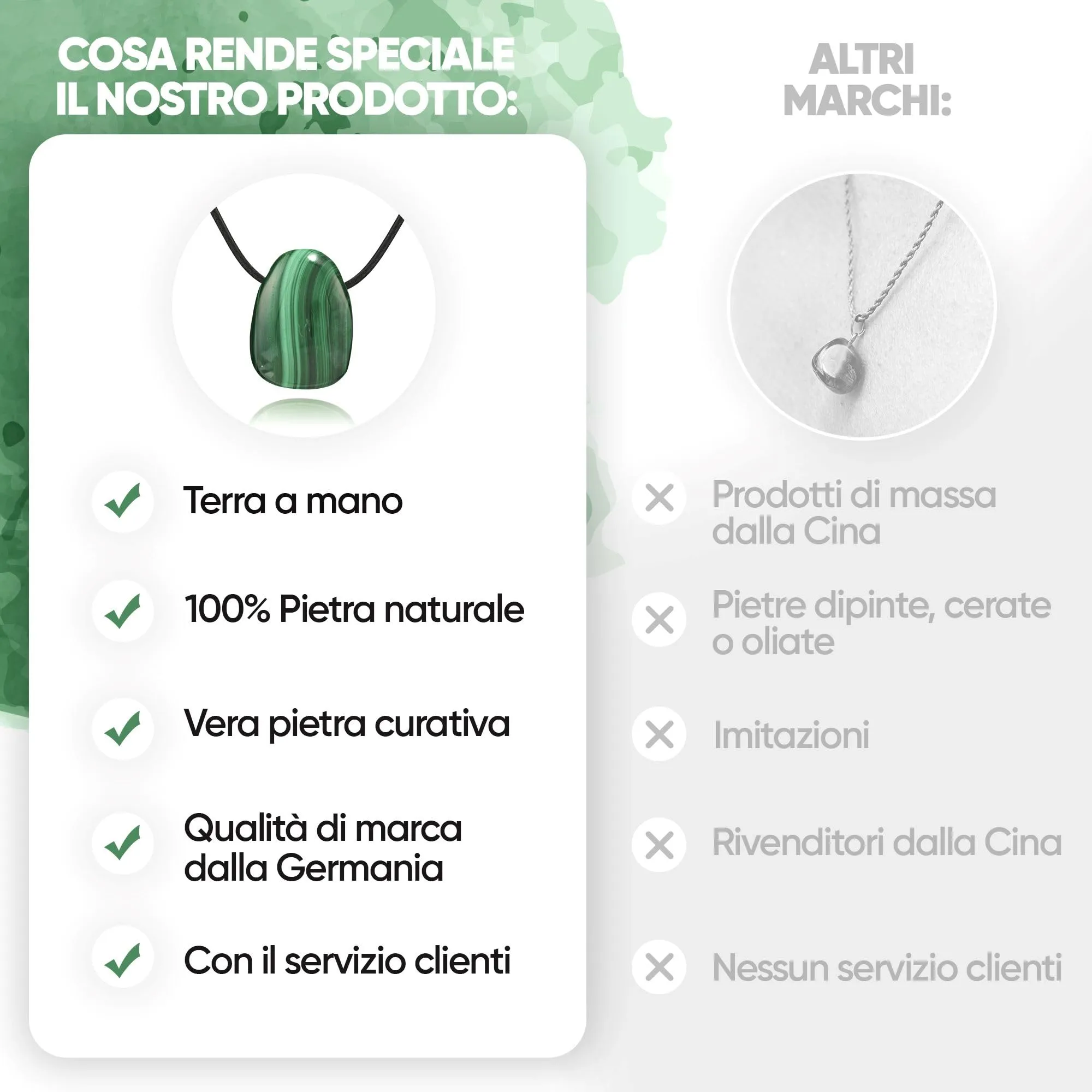 PURAJA Collana con Ciondolo a Goccia in Pietra Naturale Malachite e Cordino - immagine 5