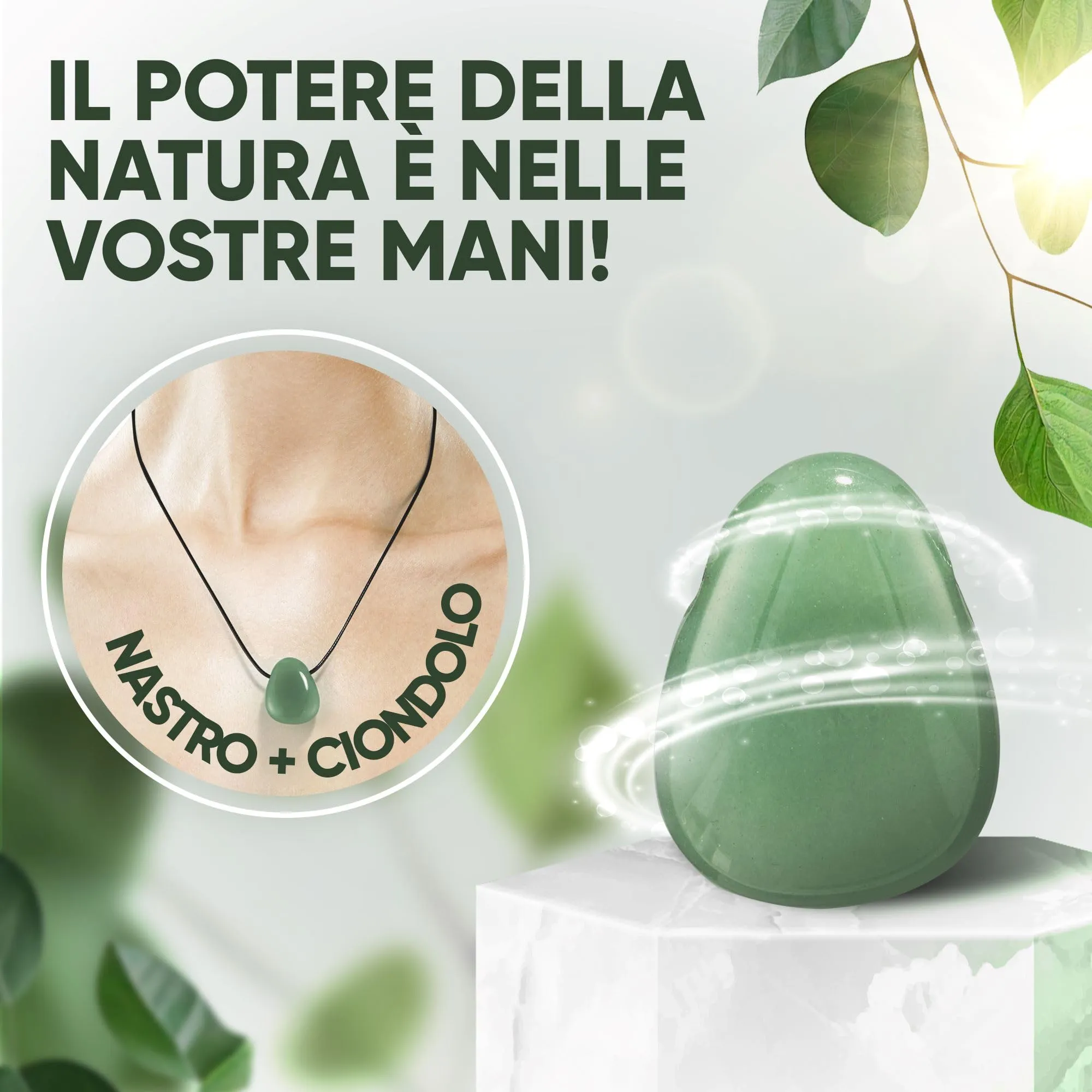 PURAJA Collana con Ciondolo a Goccia in Pietra Naturale Avventurina e Cordino - immagine 3