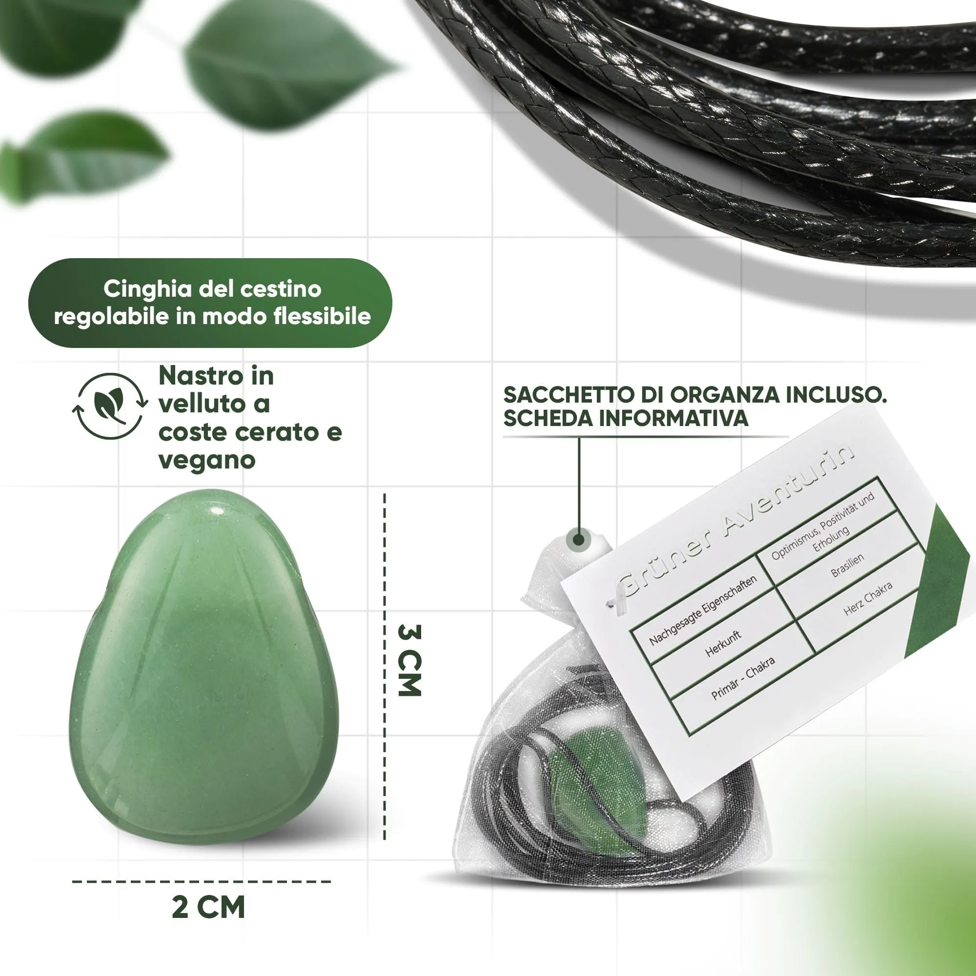 PURAJA Collana con Ciondolo a Goccia in Pietra Naturale Avventurina e Cordino - immagine 4