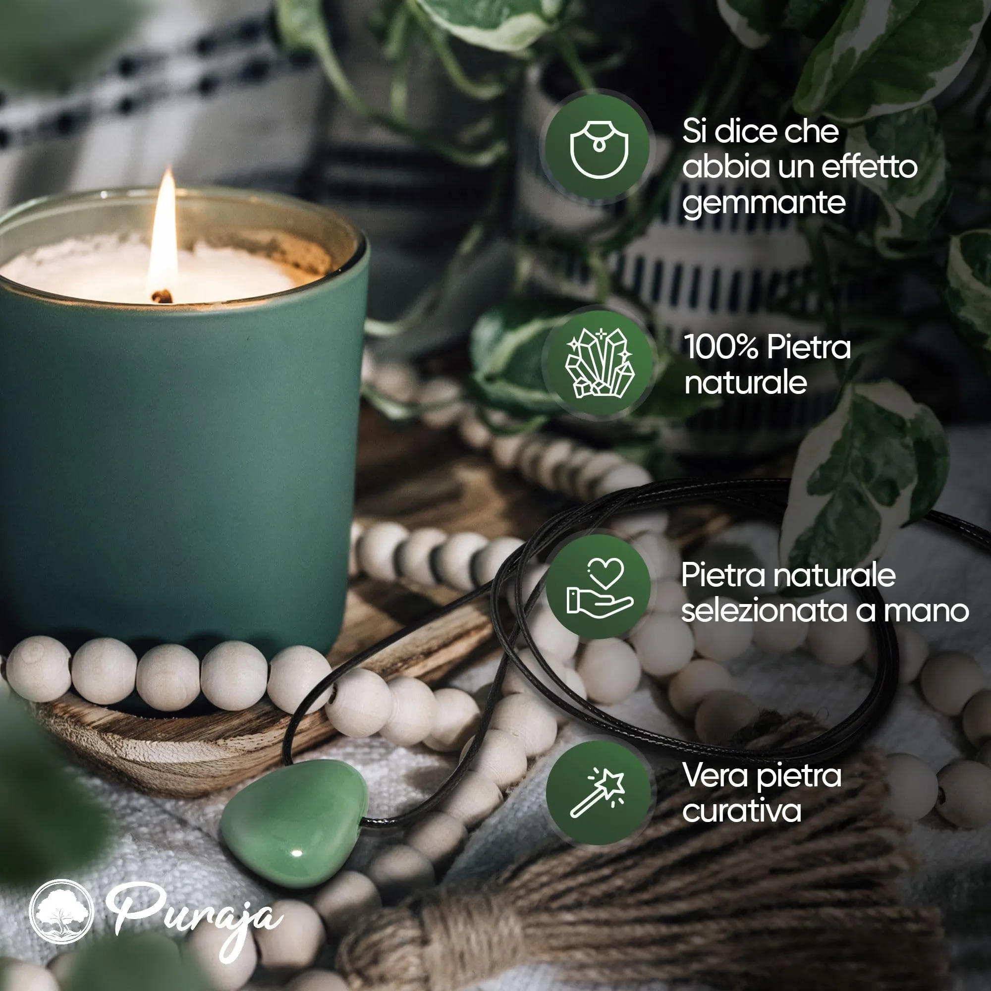 PURAJA Collana con Ciondolo a Goccia in Pietra Naturale Avventurina e Cordino - immagine 6