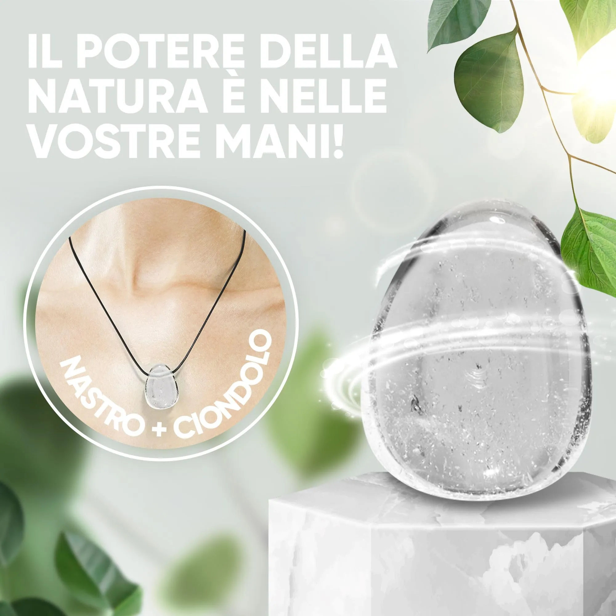 PURAJA Collana con ciondolo a goccia in cristallo di rocca naturale e cordoncino - immagine 3
