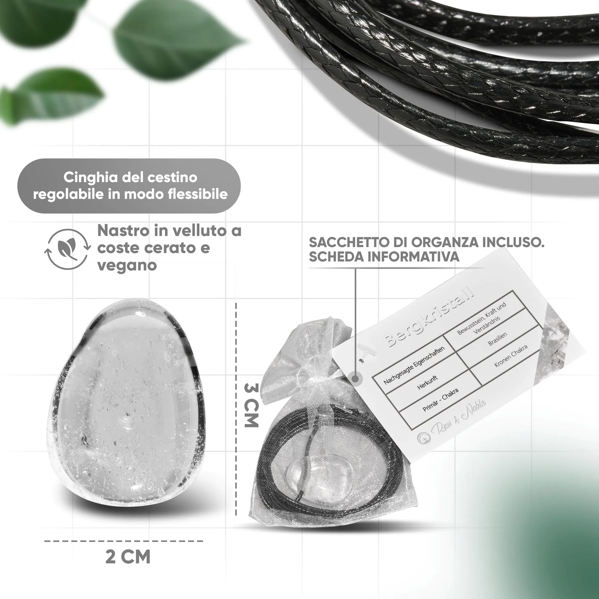 PURAJA Collana con ciondolo a goccia in cristallo di rocca naturale e cordoncino - immagine 4