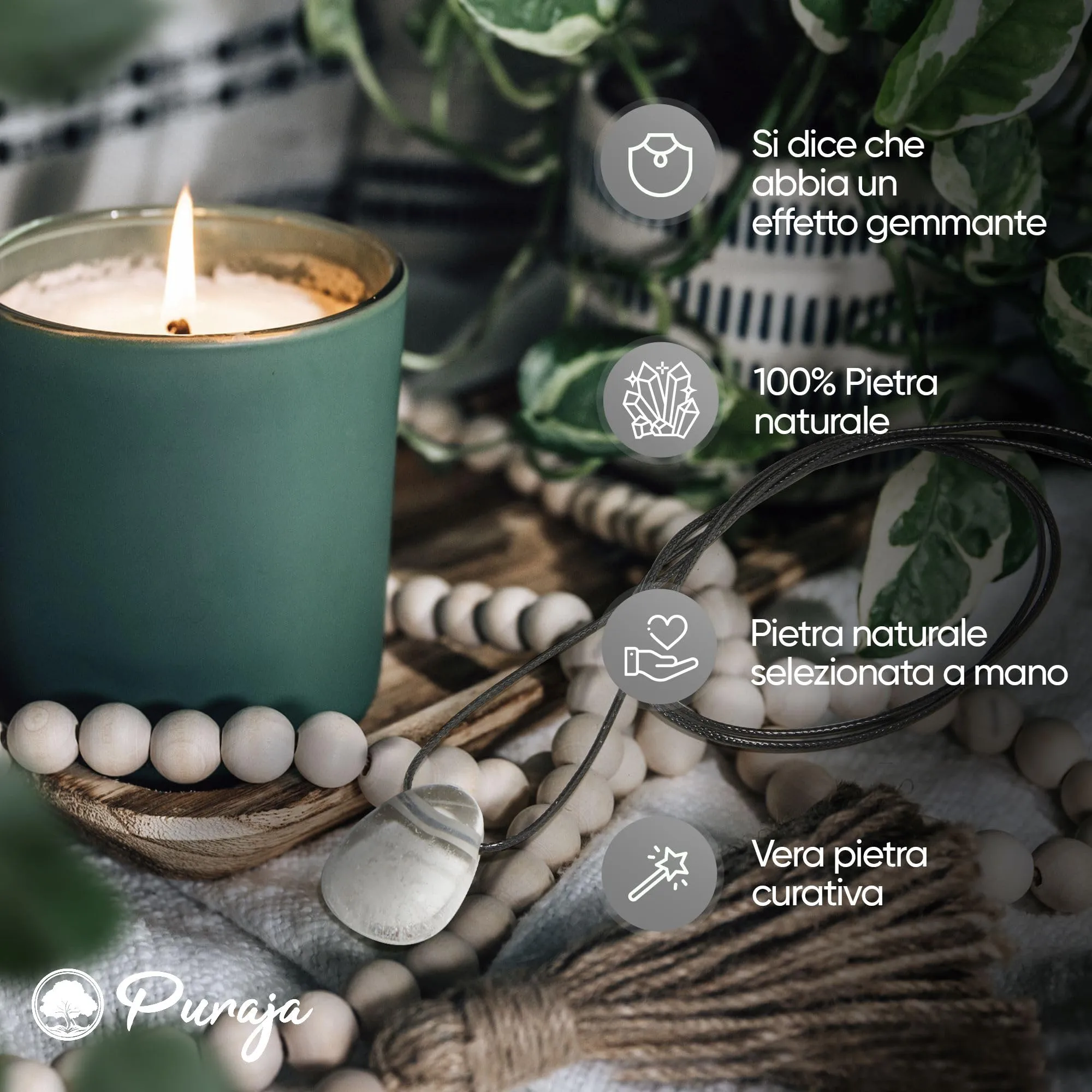 PURAJA Collana con ciondolo a goccia in cristallo di rocca naturale e cordoncino - immagine 6