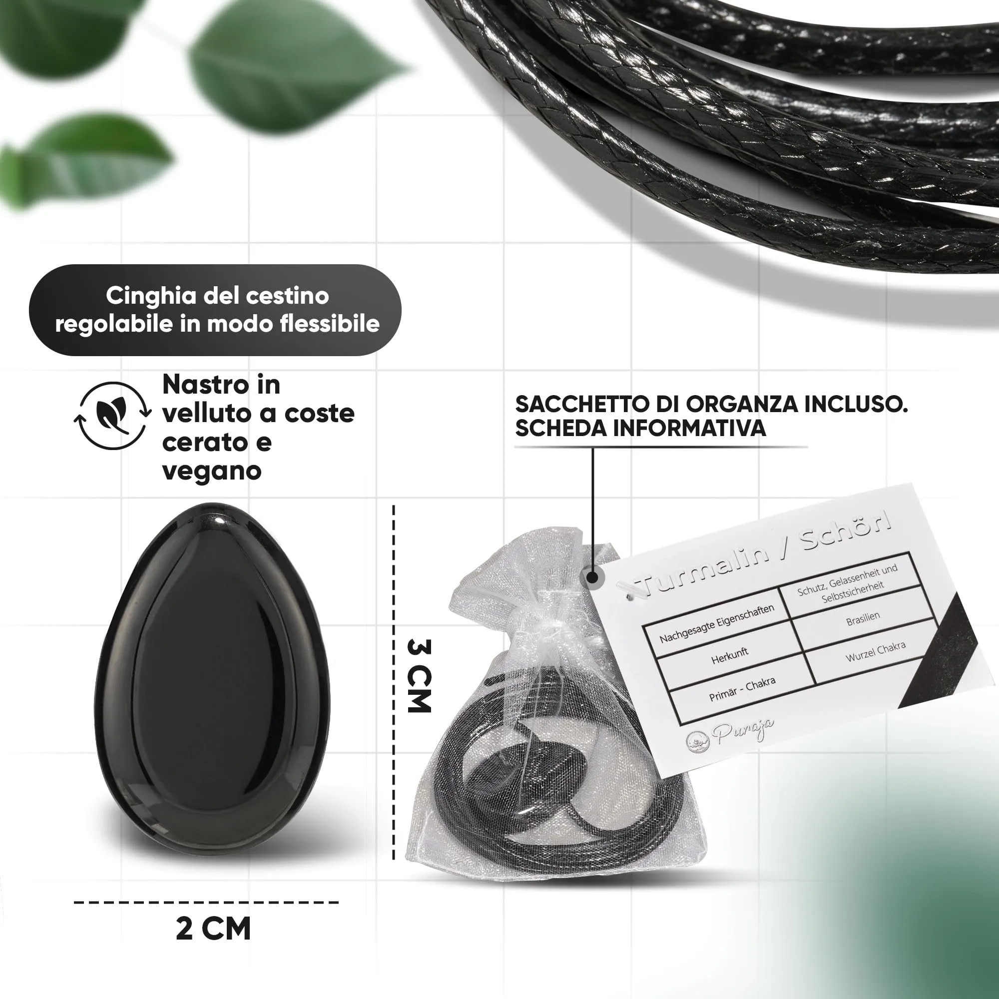 PURAJA Collana con Ciondolo a Goccia in Tormalina Naturale e Cordino - immagine 4