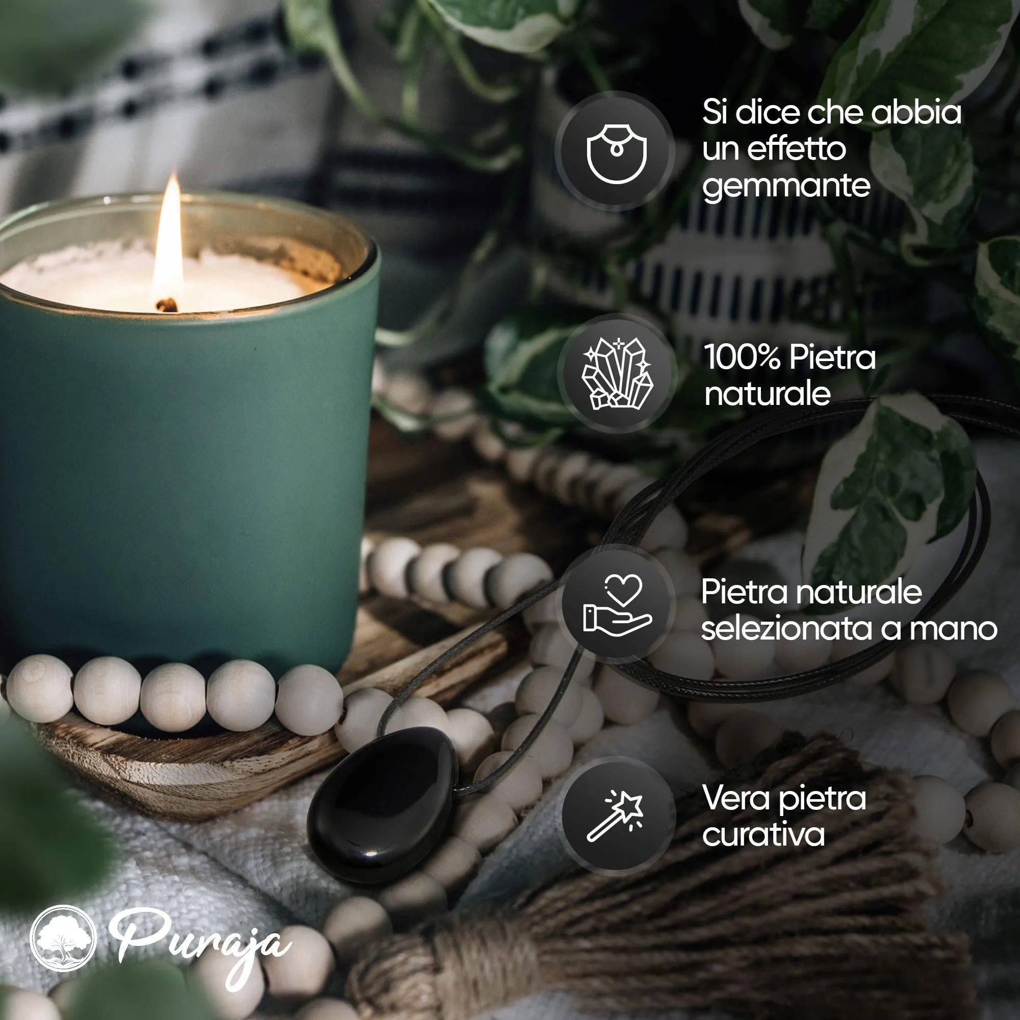 PURAJA Collana con Ciondolo a Goccia in Tormalina Naturale e Cordino - immagine 6