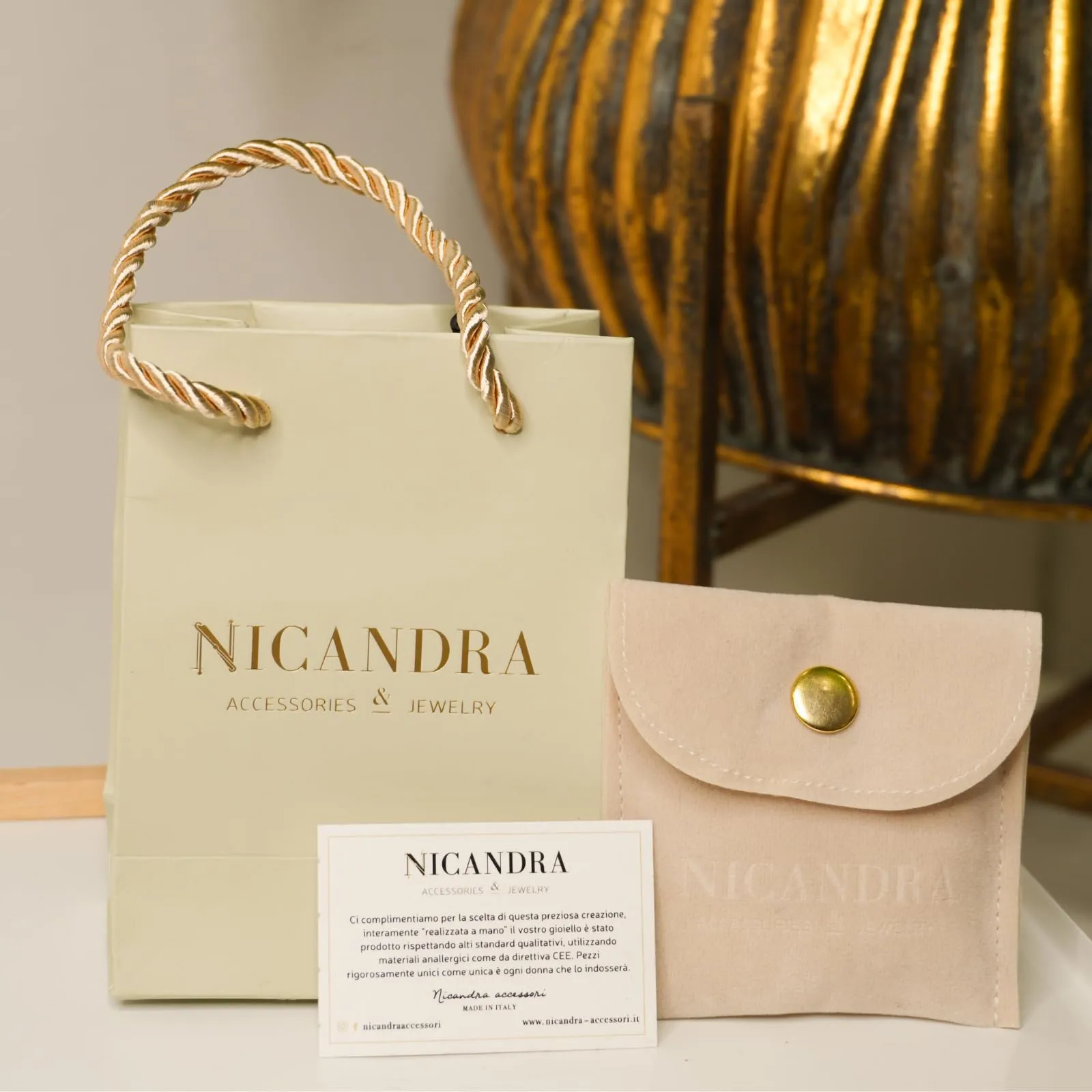 NICANDRA Collana Donna in Acciaio Oro con Corno e Quadrifoglio Portafortuna - immagine 7