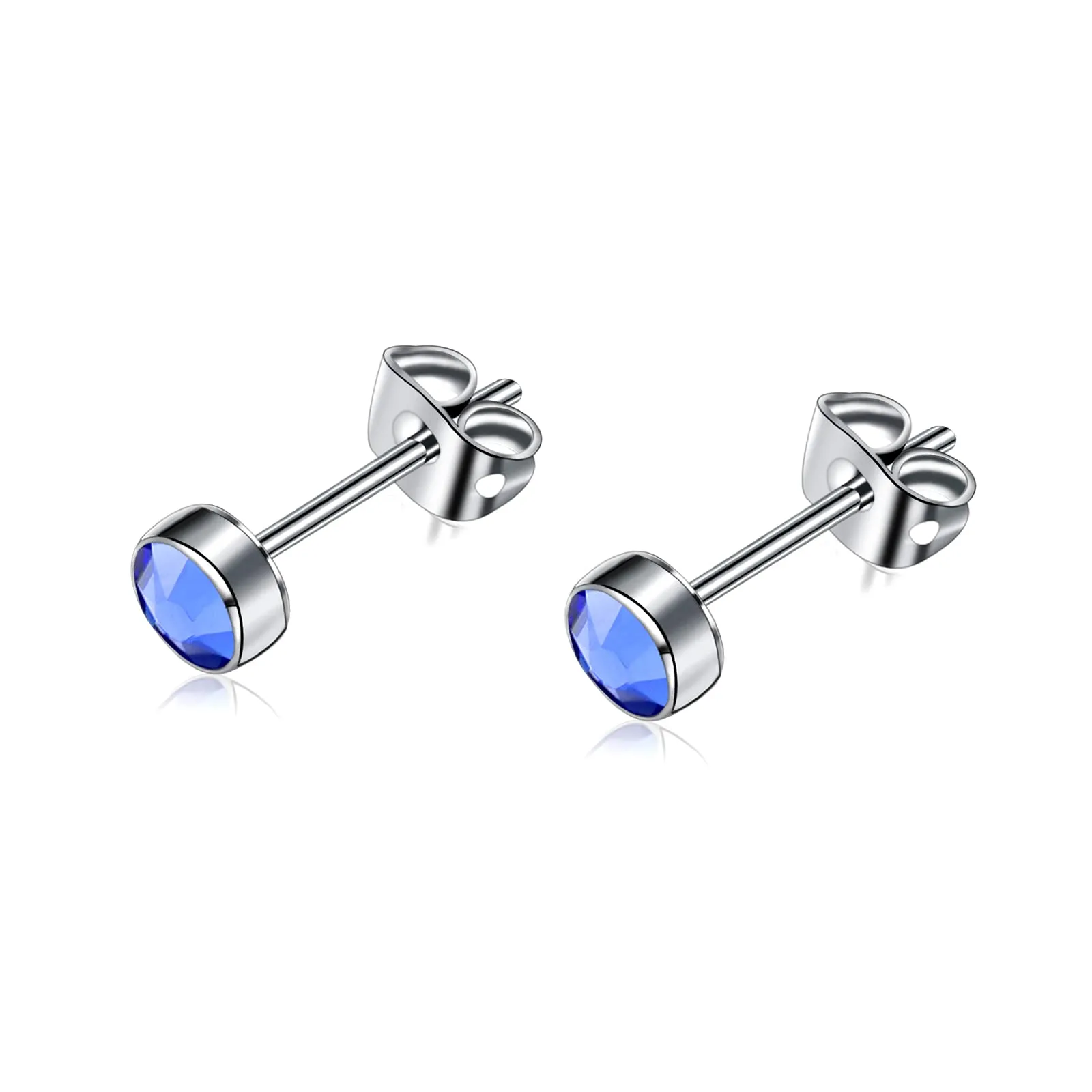 Artskin Orecchini a bottone in titanio con zirconi, zaffiro, ipoallergenici, 7 mm - immagine 1