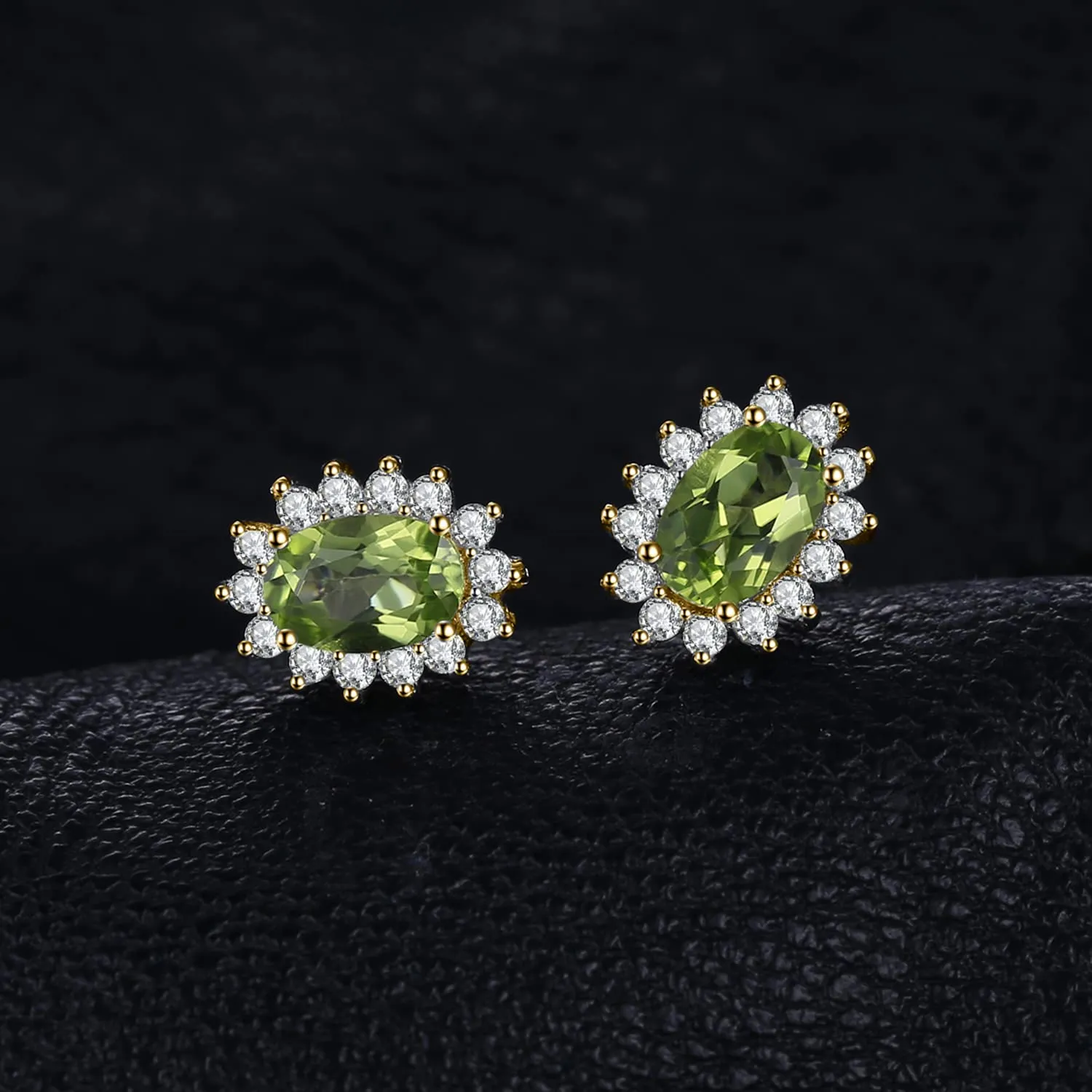 JewelryPalace Orecchini a Bottone Donna in Argento 925 con Peridoto Verde Naturale, Pietra Ovale - immagine 2