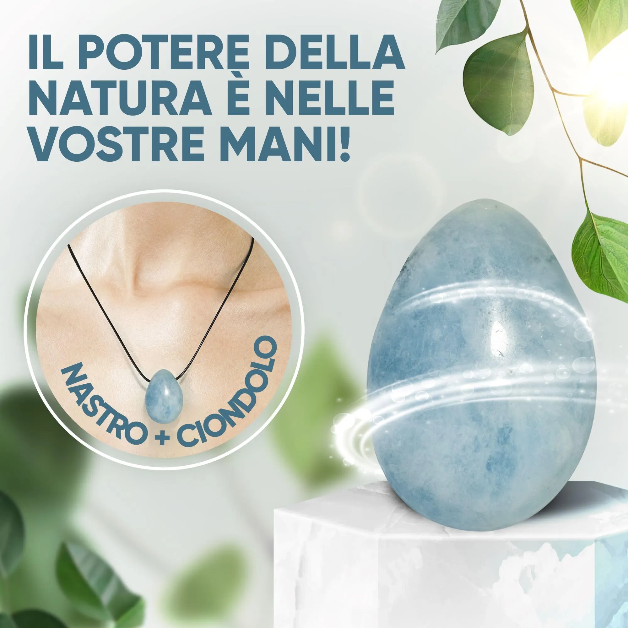 PURAJA Collana con ciondolo a goccia in pietra naturale Acquamarina e cordino sottile - immagine 3