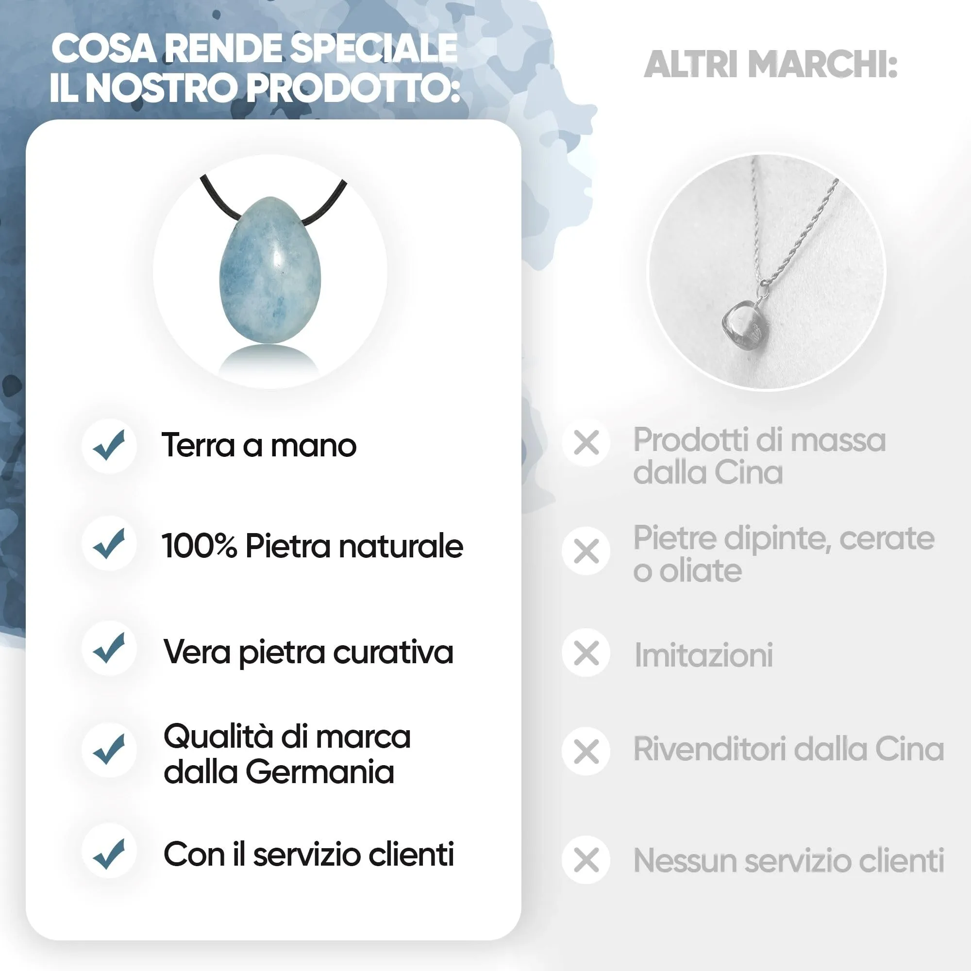PURAJA Collana con ciondolo a goccia in pietra naturale Acquamarina e cordino sottile - immagine 5