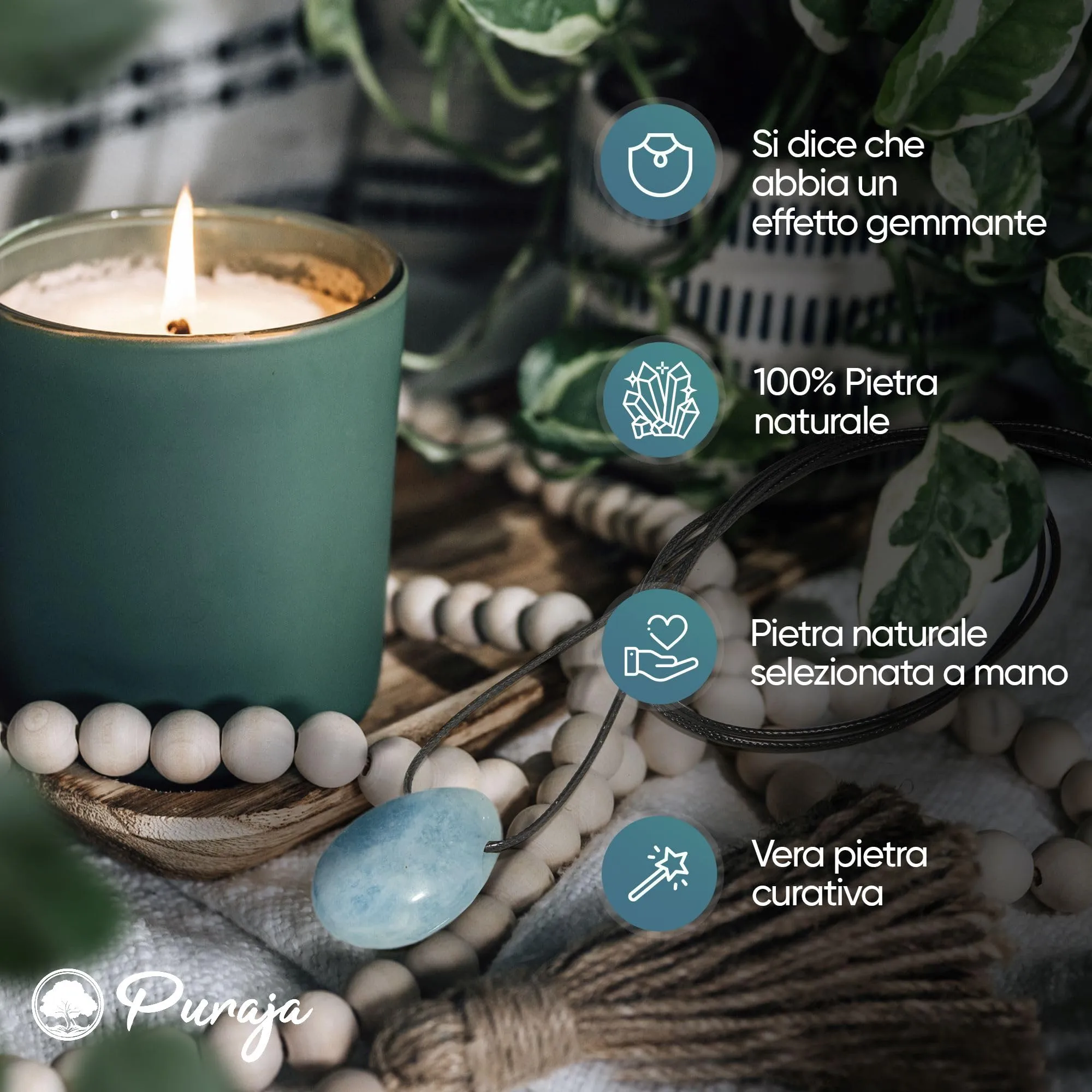 PURAJA Collana con ciondolo a goccia in pietra naturale Acquamarina e cordino sottile - immagine 6