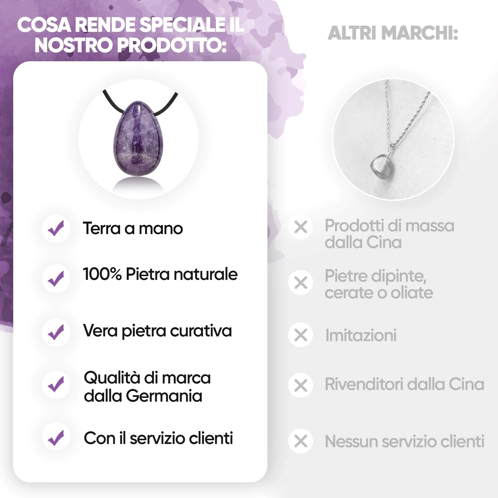 PURAJA Collana con Ciondolo a Goccia in Pietra Naturale Ametista e Cordoncino - immagine 4