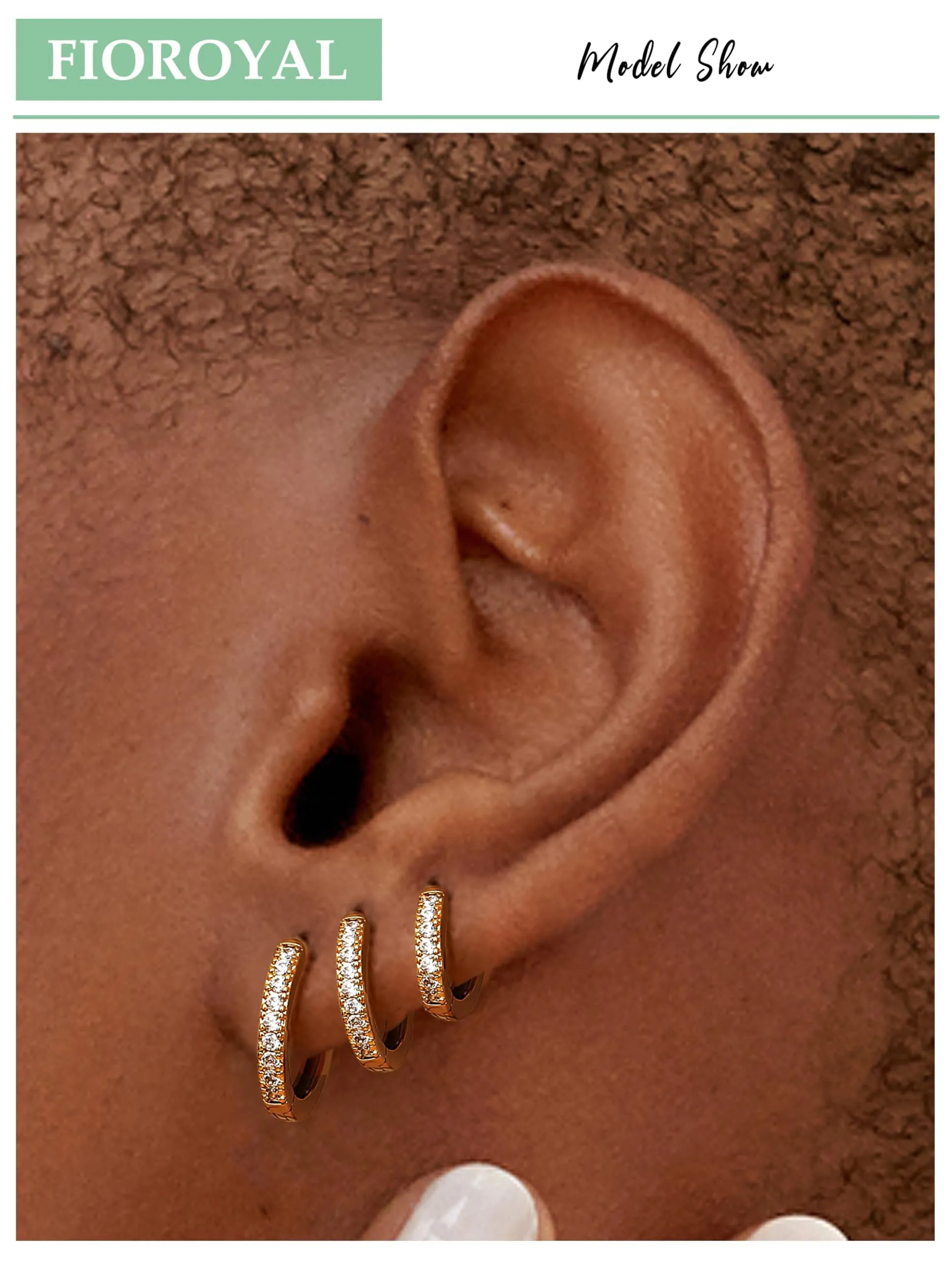 FIOROYAL Set 5 Paia Orecchini a Cerchio in Oro 14K con Zirconi Cubici, 6/7/8/9/10mm - immagine 2