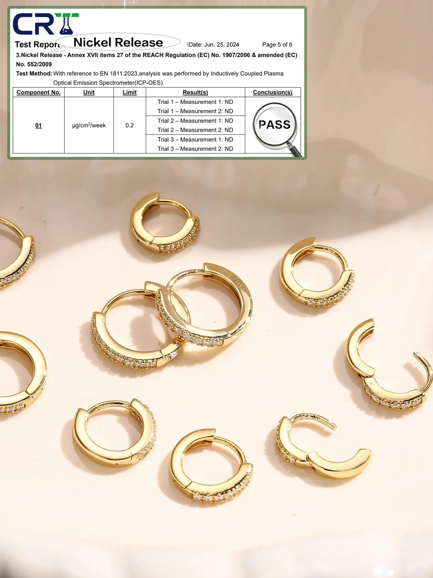 FIOROYAL Set 5 Paia Orecchini a Cerchio in Oro 14K con Zirconi Cubici, 6/7/8/9/10mm - immagine 5