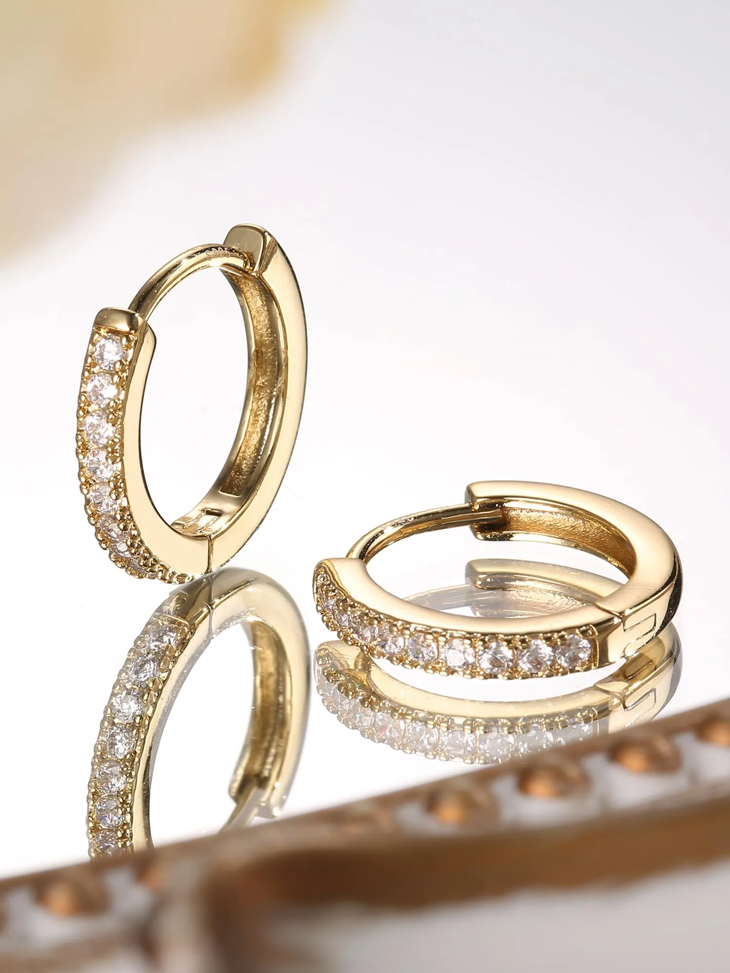 FIOROYAL Set 5 Paia Orecchini a Cerchio in Oro 14K con Zirconi Cubici, 6/7/8/9/10mm - immagine 7