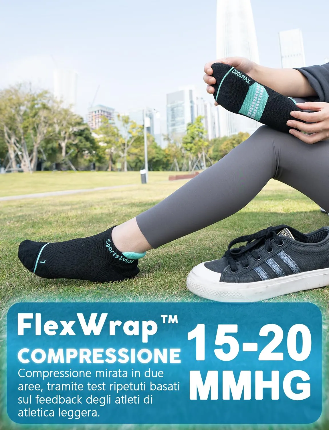 Juclise Calzini da corsa invisibili a compressione in viscosa di bambù e Coolmax da donna, 38-42, Lilla brillante+Nero acquamarina+Grigio chiaro - immagine 3