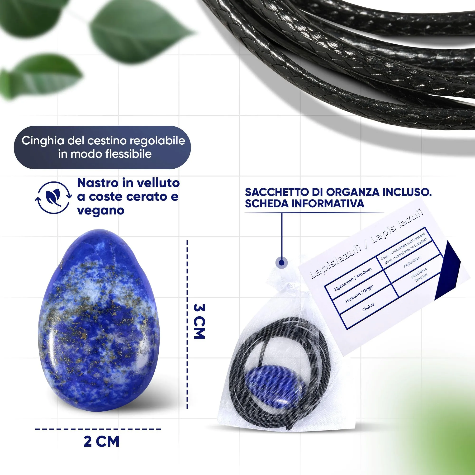 PURAJA Collana con ciondolo a goccia in pietra naturale Lapislazzuli e cordoncino - immagine 4