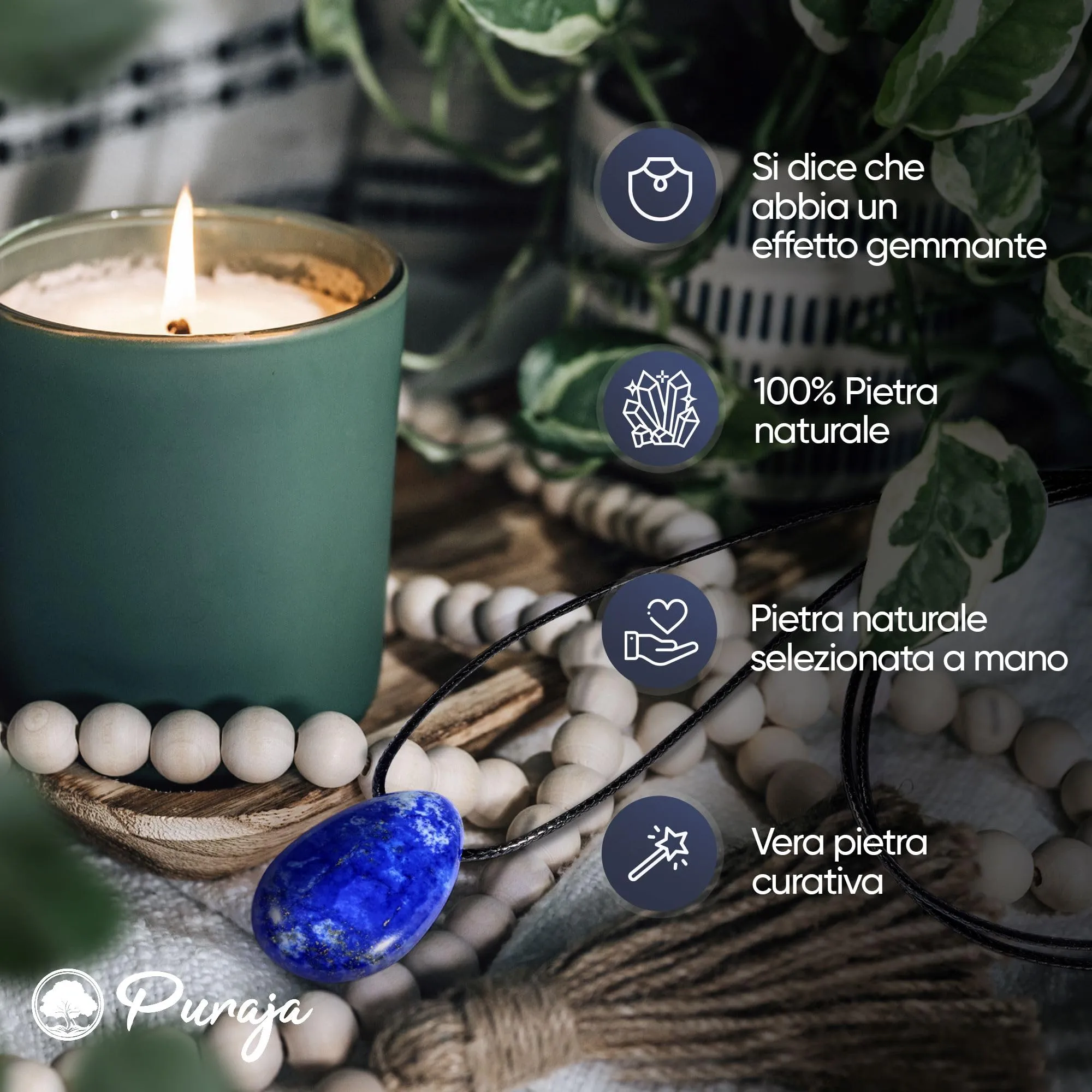 PURAJA Collana con ciondolo a goccia in pietra naturale Lapislazzuli e cordoncino - immagine 6