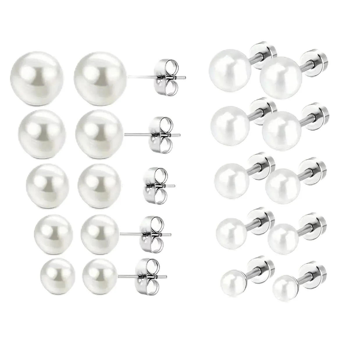 TSUOUKL Orecchini di Perle da Donna in Argento 925, Ipoallergenici, Set 5 Paia Taglie Miste - immagine 1