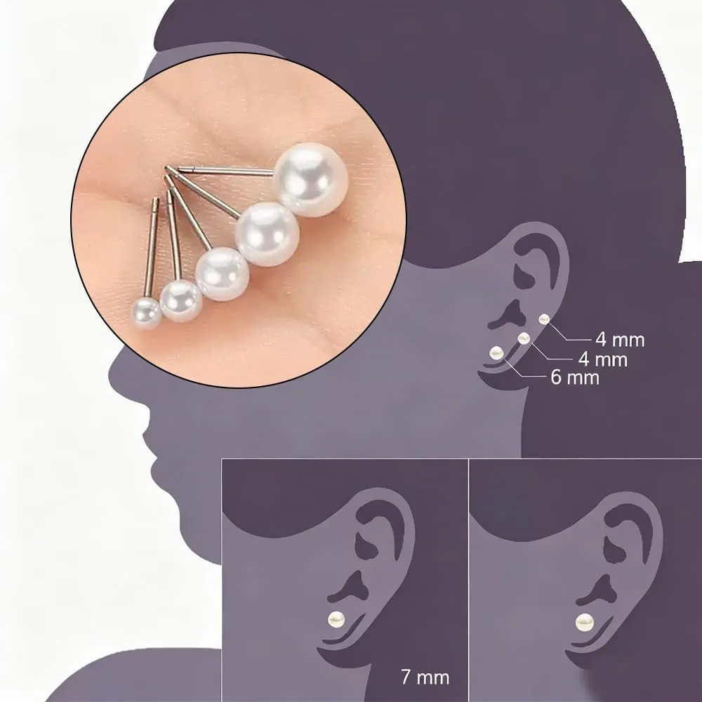 TSUOUKL Orecchini di Perle da Donna in Argento 925, Ipoallergenici, Set 5 Paia Taglie Miste - immagine 5