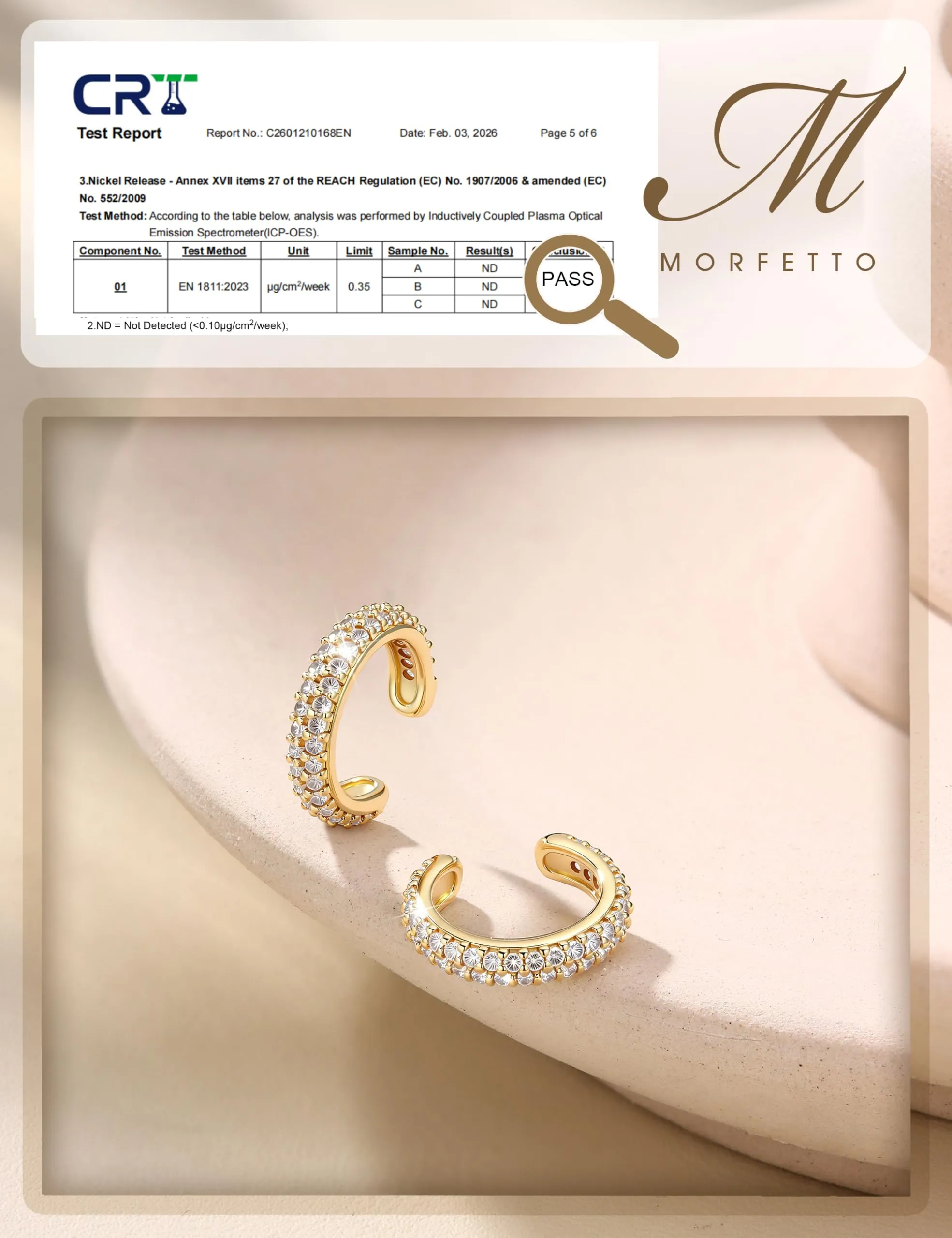 Morfetto Ear Cuff Orecchini Senza Buco Donna Regolabili Placcati in Oro 14K con Zirconi CZ - immagine 3