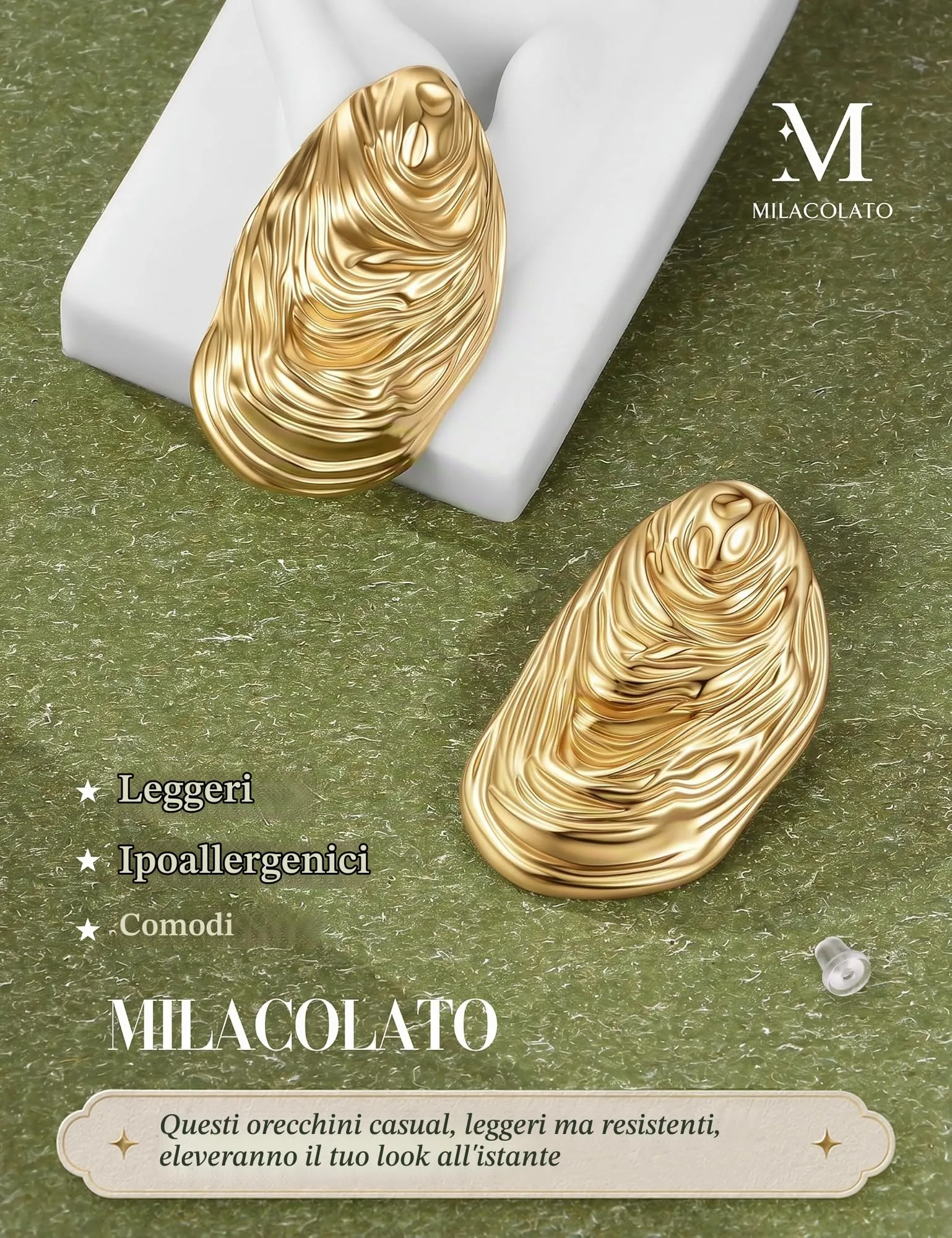 Milacolato Orecchini Donna Oro Statement Anallergici - immagine 5