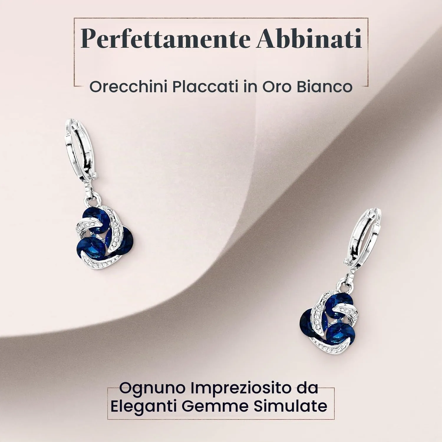 Crystalline Azuria Donna Parure Collana con Ciondolo 45 cm e Orecchini, 18ct Placcato Oro Bianco, Zaffiro simulato Blu e Cristalli di Zirconi - immagine 5