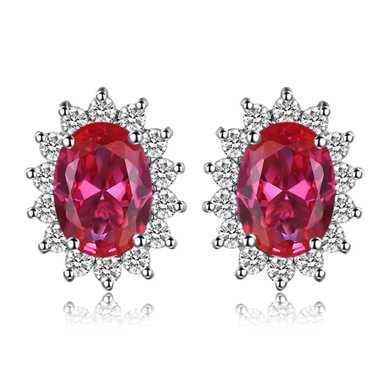 JewelryPalace Orecchini a Bottone in Argento 925 con Rubino Rosso Creato, Pietra Ovale - immagine 1