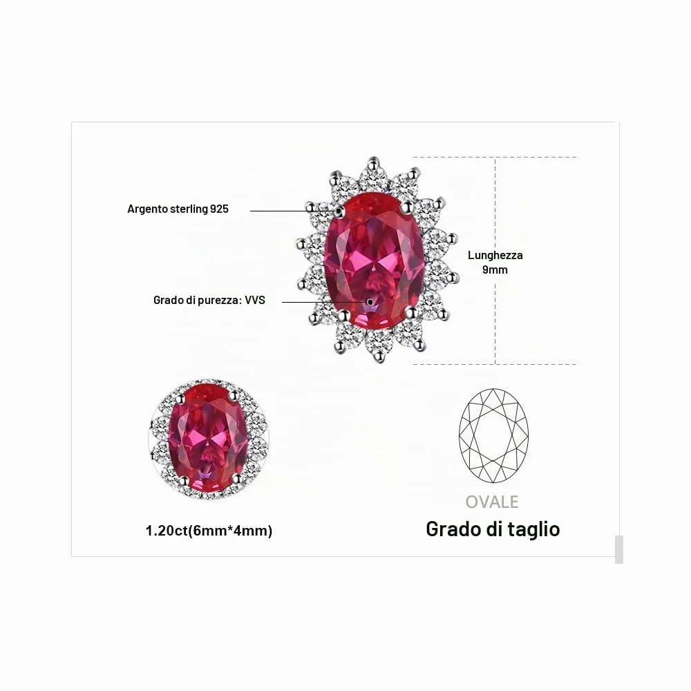 JewelryPalace Orecchini a Bottone in Argento 925 con Rubino Rosso Creato, Pietra Ovale - immagine 2