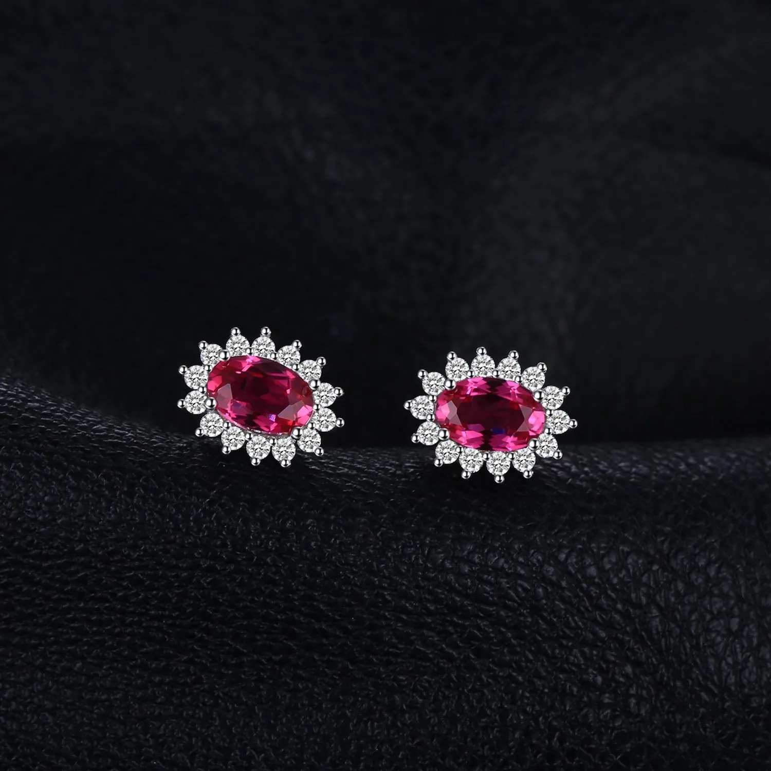 JewelryPalace Orecchini a Bottone in Argento 925 con Rubino Rosso Creato, Pietra Ovale - immagine 3