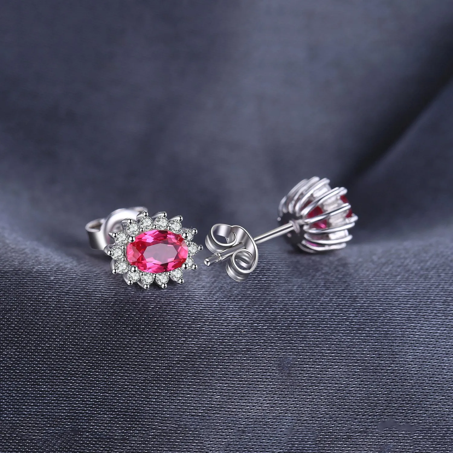 JewelryPalace Orecchini a Bottone in Argento 925 con Rubino Rosso Creato, Pietra Ovale - immagine 5